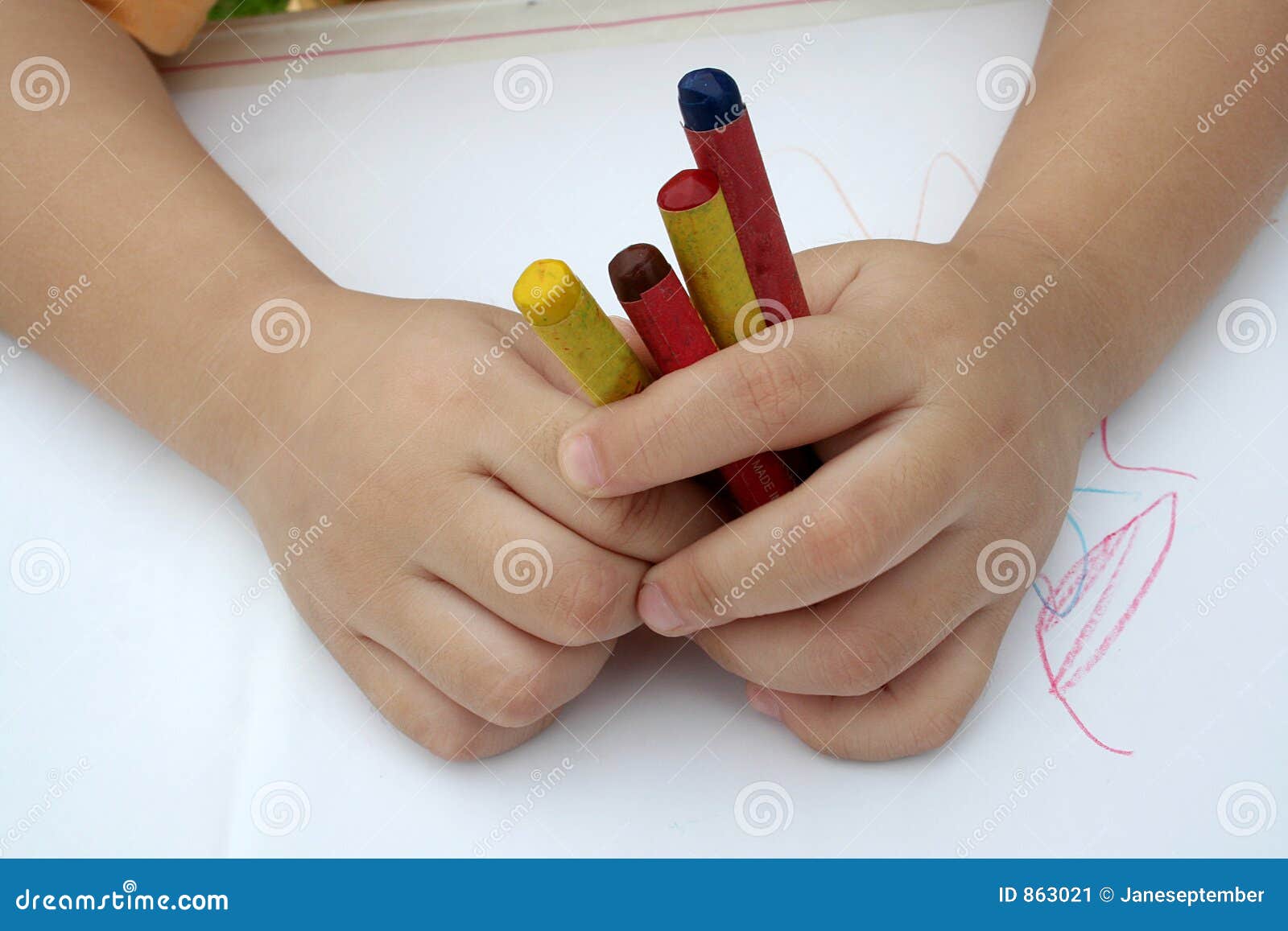 Kid holding crayon stock image. Image of development, blue 863021