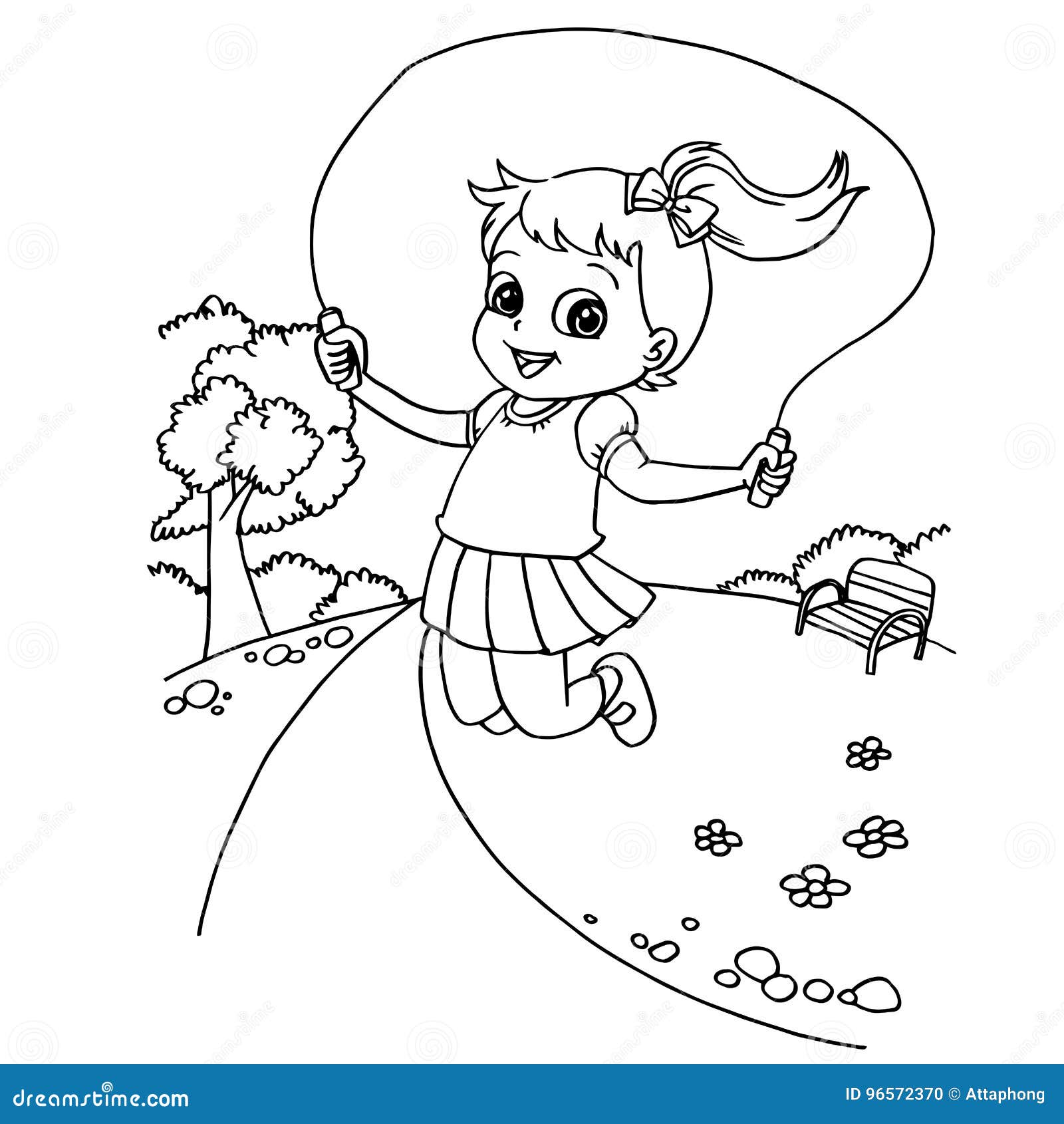 Kid Jumping Rope Cartoon Coloring Page Vector Stock Vector ...