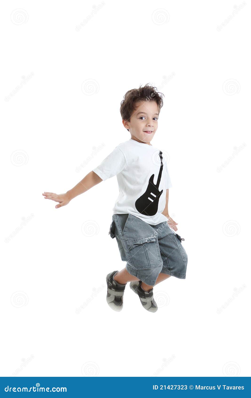 shirt image free vector download t With Guitar Painted A Tshirt A Jumping With Kid Stock