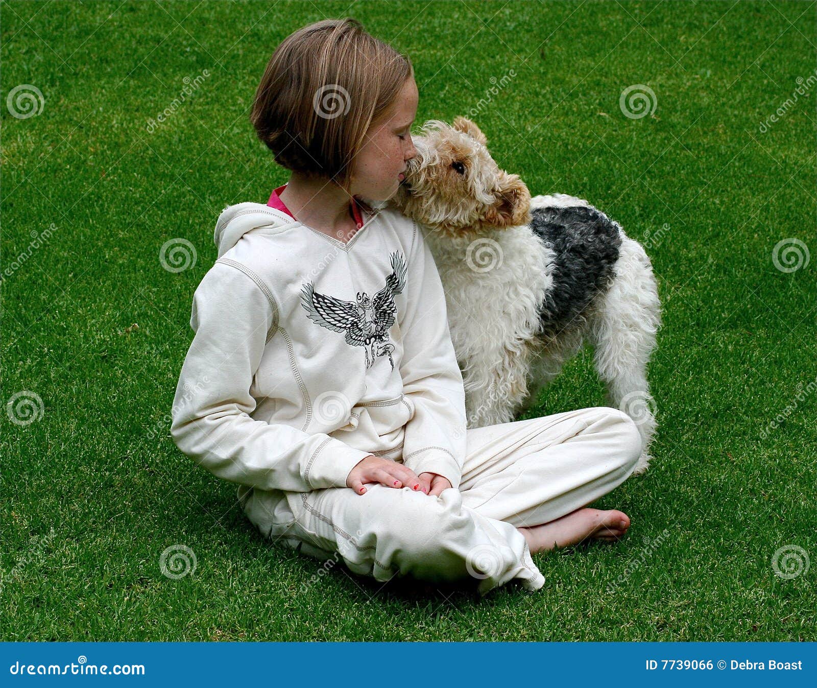 Kid kissing her puppy stock photo. Image of facial, friends 7739066