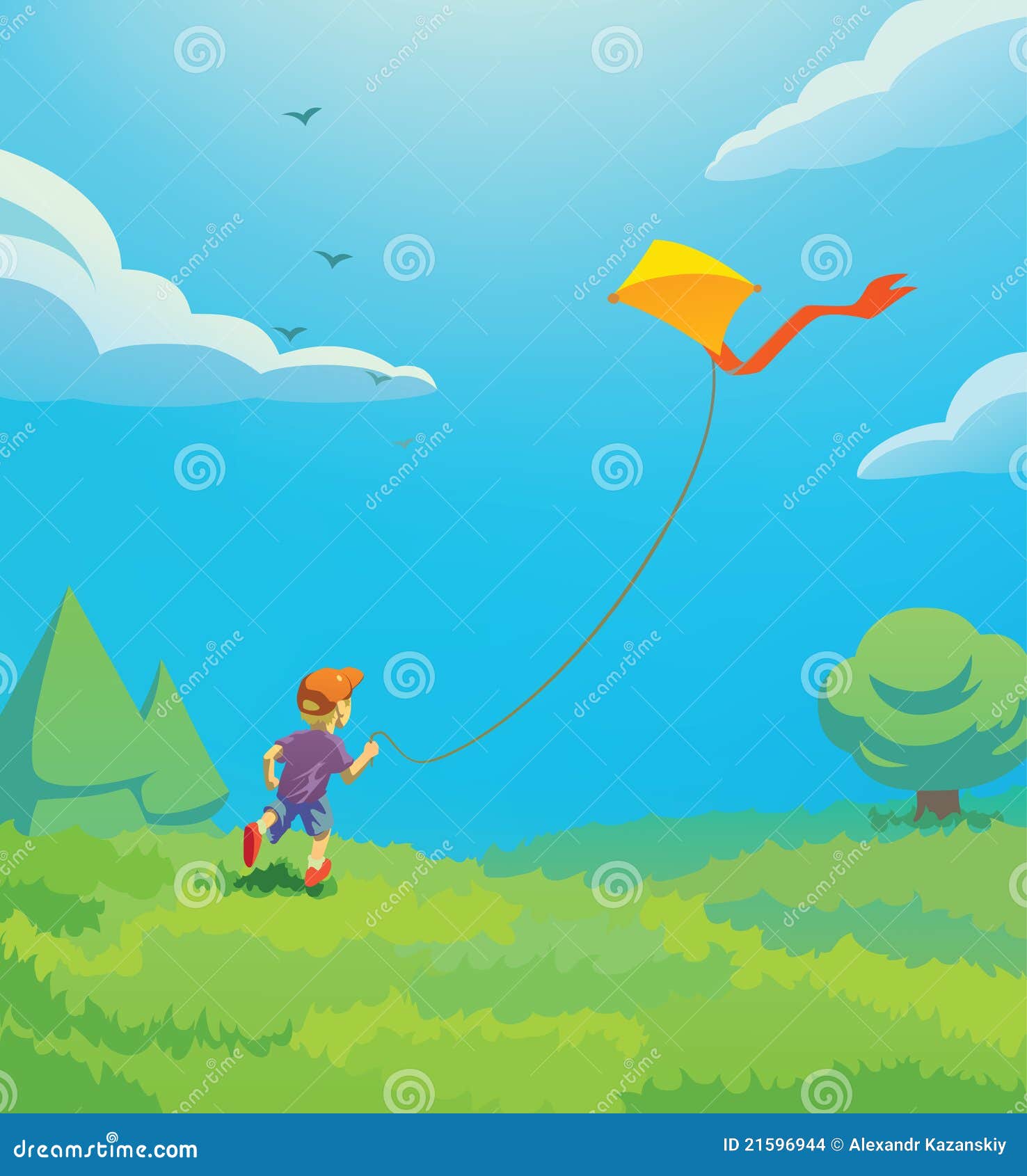 Kid with kite stock vector. Illustration of freedom, windy 21596944