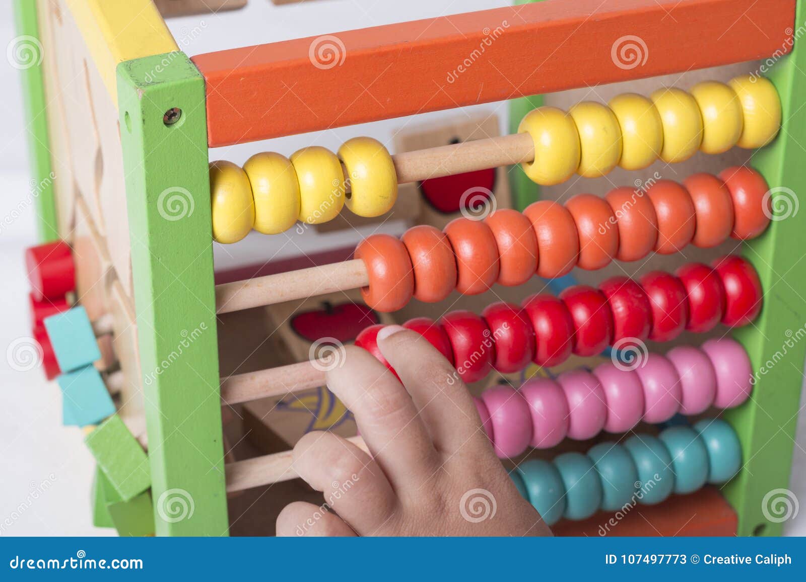 Kid Learns on Mathematic Concept Using Colorful Counting Beads. Stock Image Image of fine