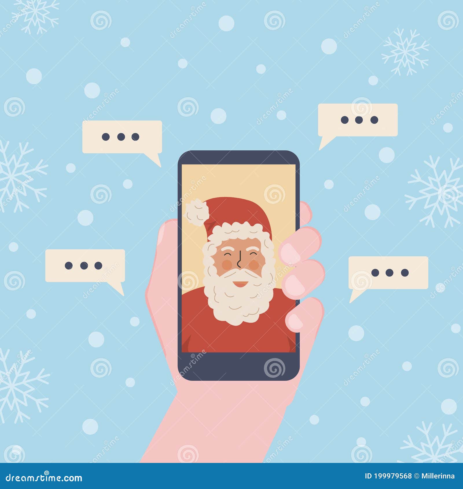 Kid Making Video Call with Santa Claus during Xmas. Hand Holding ...