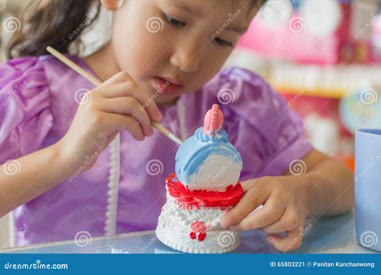 Kid Painting Color on the Plaster Statue Stock Image Image of plaster