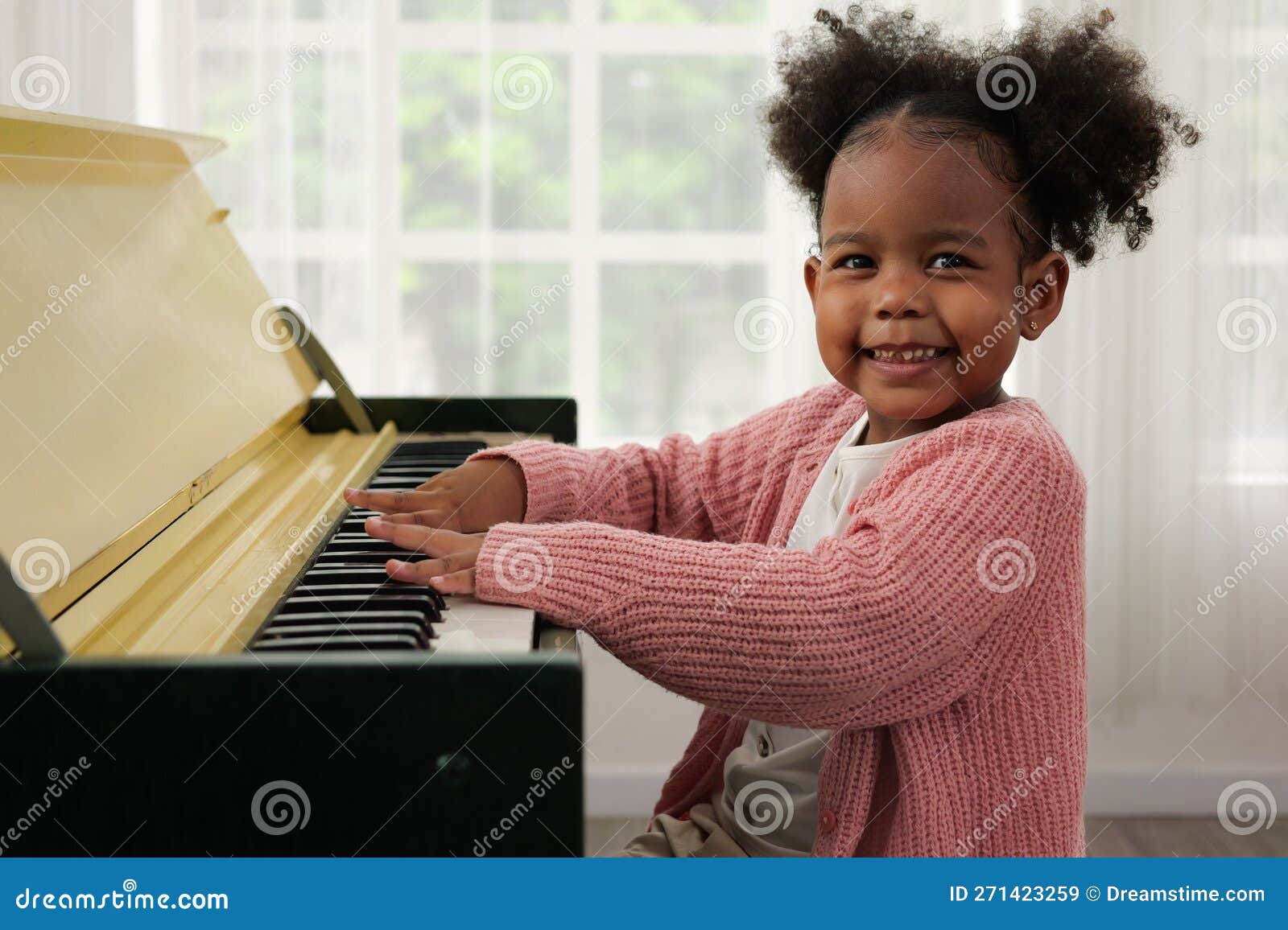 Kid Playing Piano, Daughter in Piano Class, Happy Kid Playing Piano