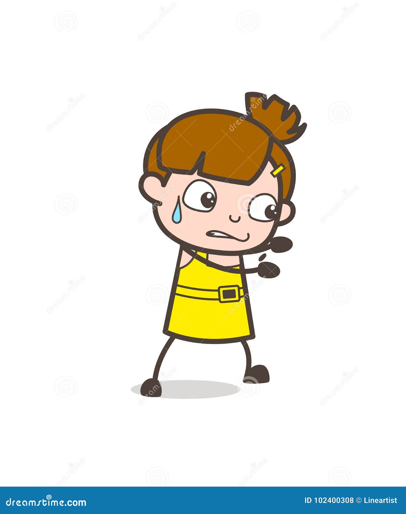 Kid Pushing with Hands - Cute Cartoon Girl Vector Stock Illustration ...