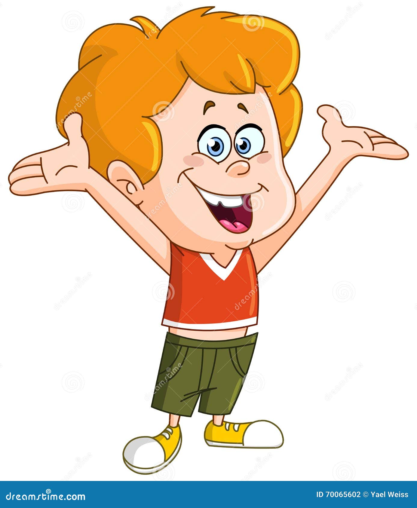 Kid with raised arms stock vector. Illustration of cheerful 70065602