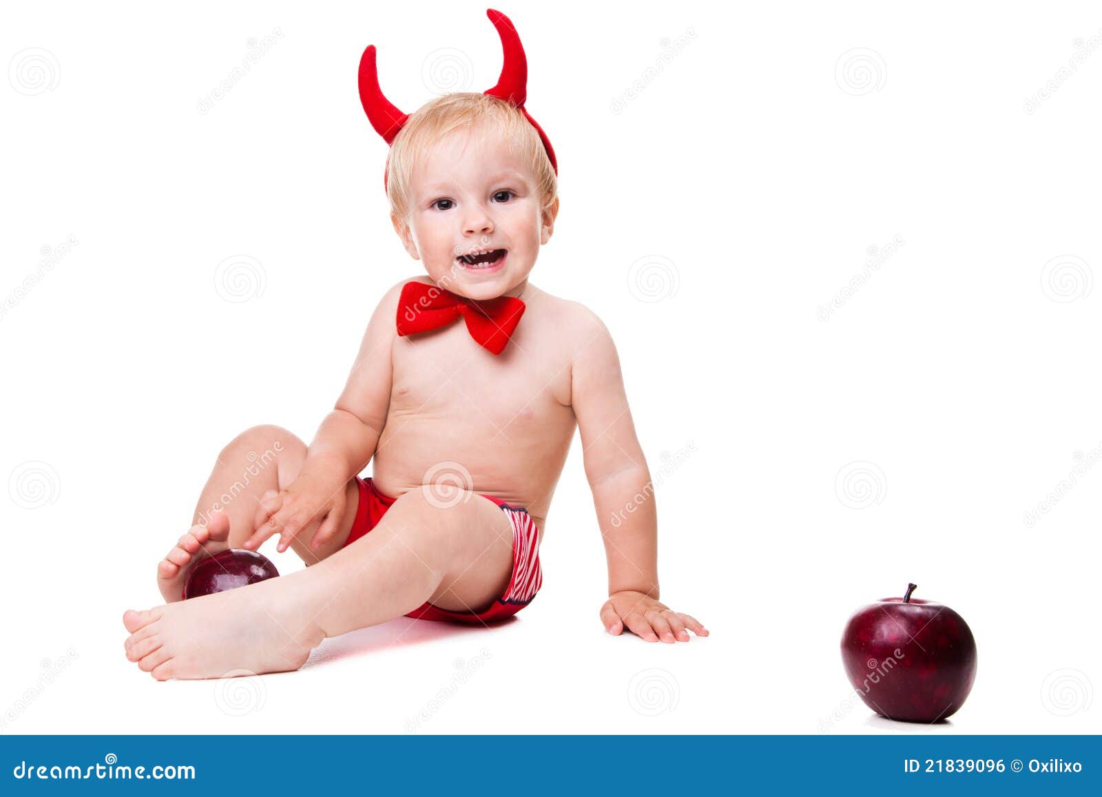 kid in red suit of tempting devil