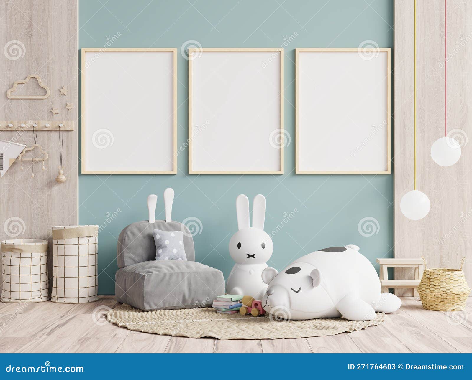 Kid Room Wallpaper,Mockup Posters in Child Room Interior Stock