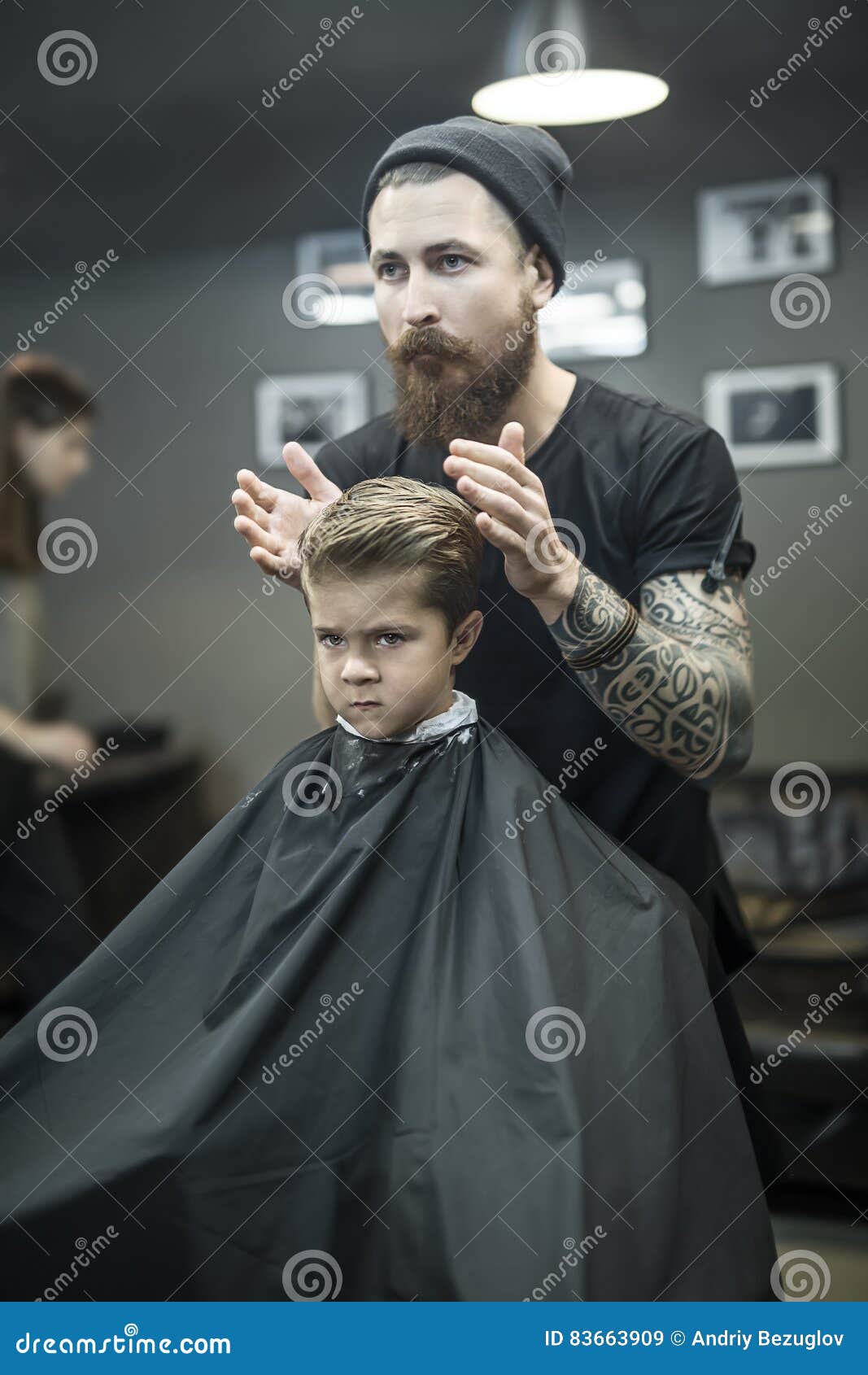 Kid S Hair Styling In Barbershop Stock Image Image Of Stylist
