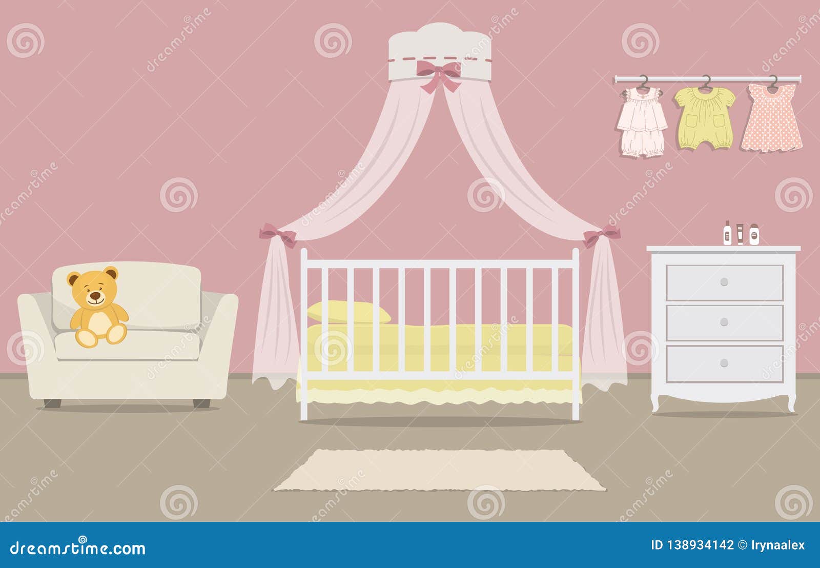 Pink Kid S Room For A Newborn Baby Stock Vector Illustration Of