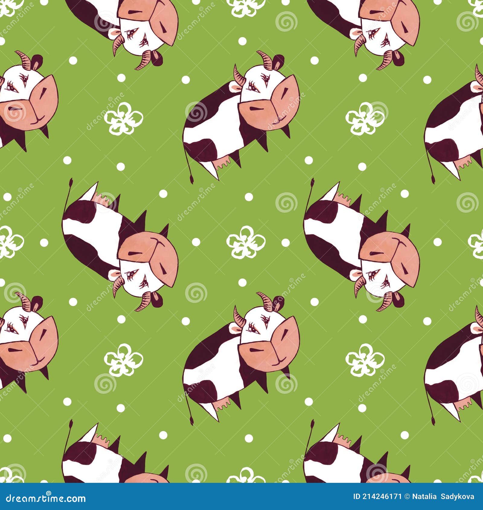 seamless pattern cartoon cow and flower. cute animal wallpaper for