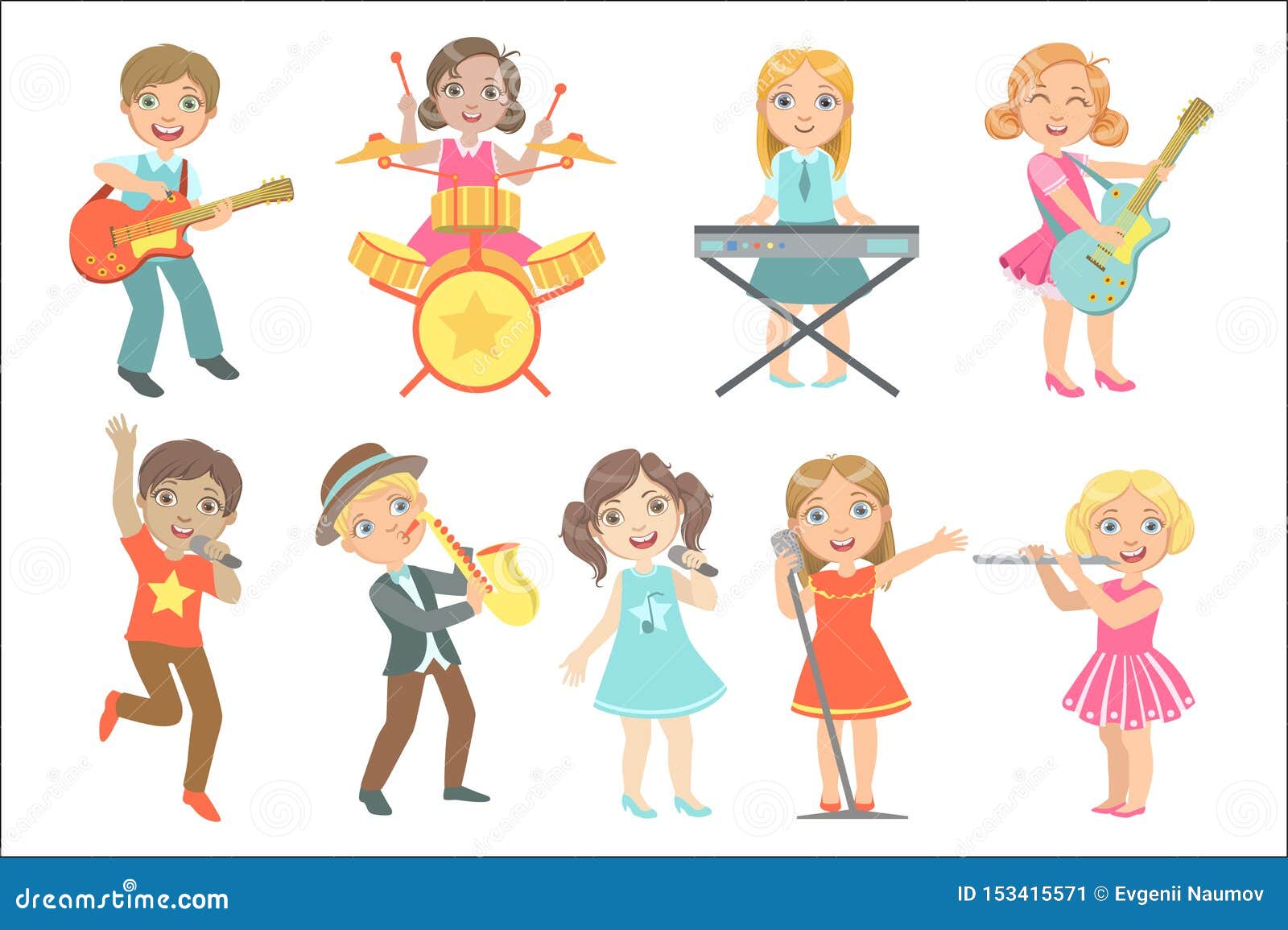Kid Singing and Playing Music Instruments Set Stock Vector ...
