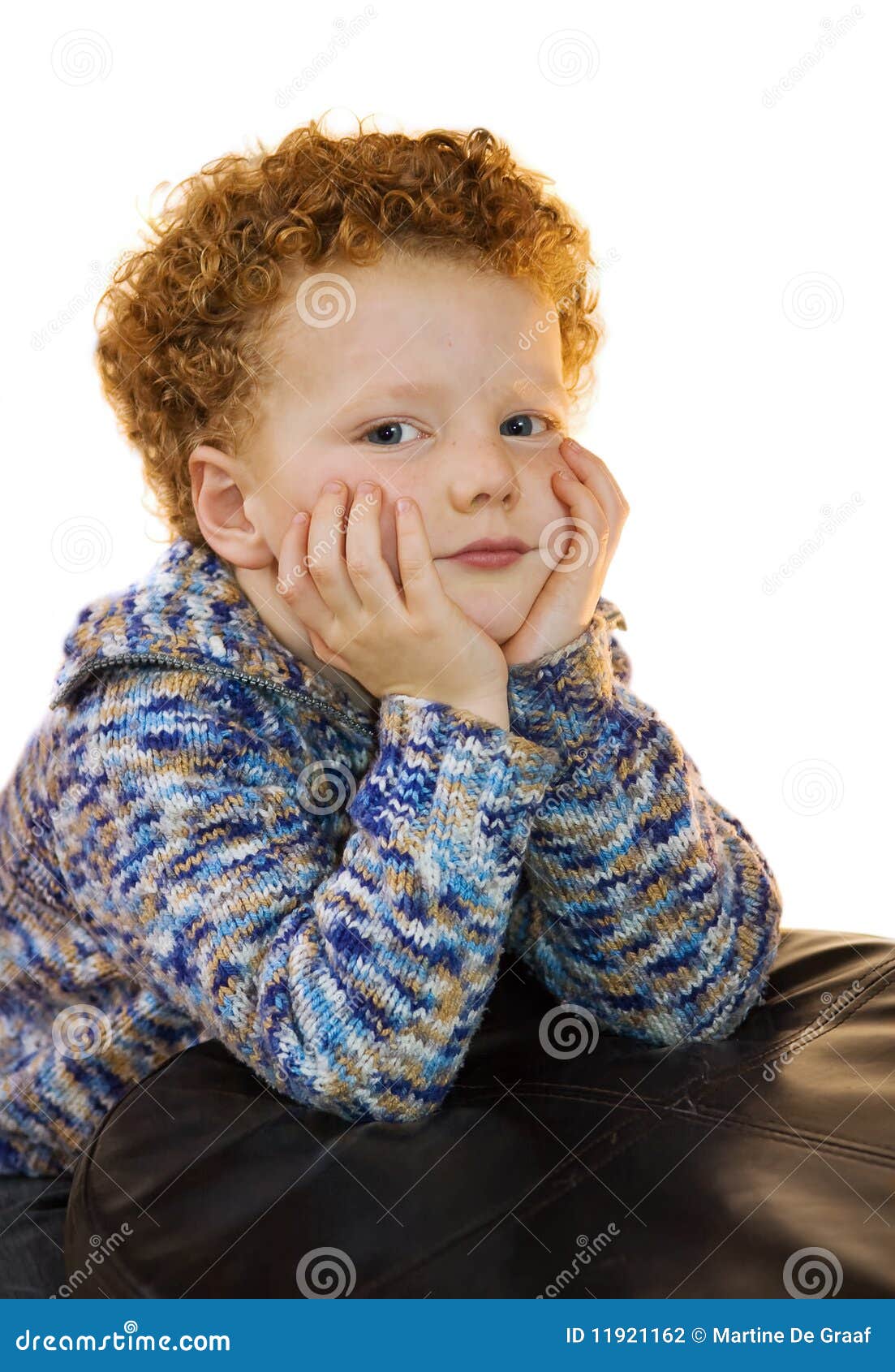 Kid Sitting with Head in His Hands Stock Photo Image of hair, haired
