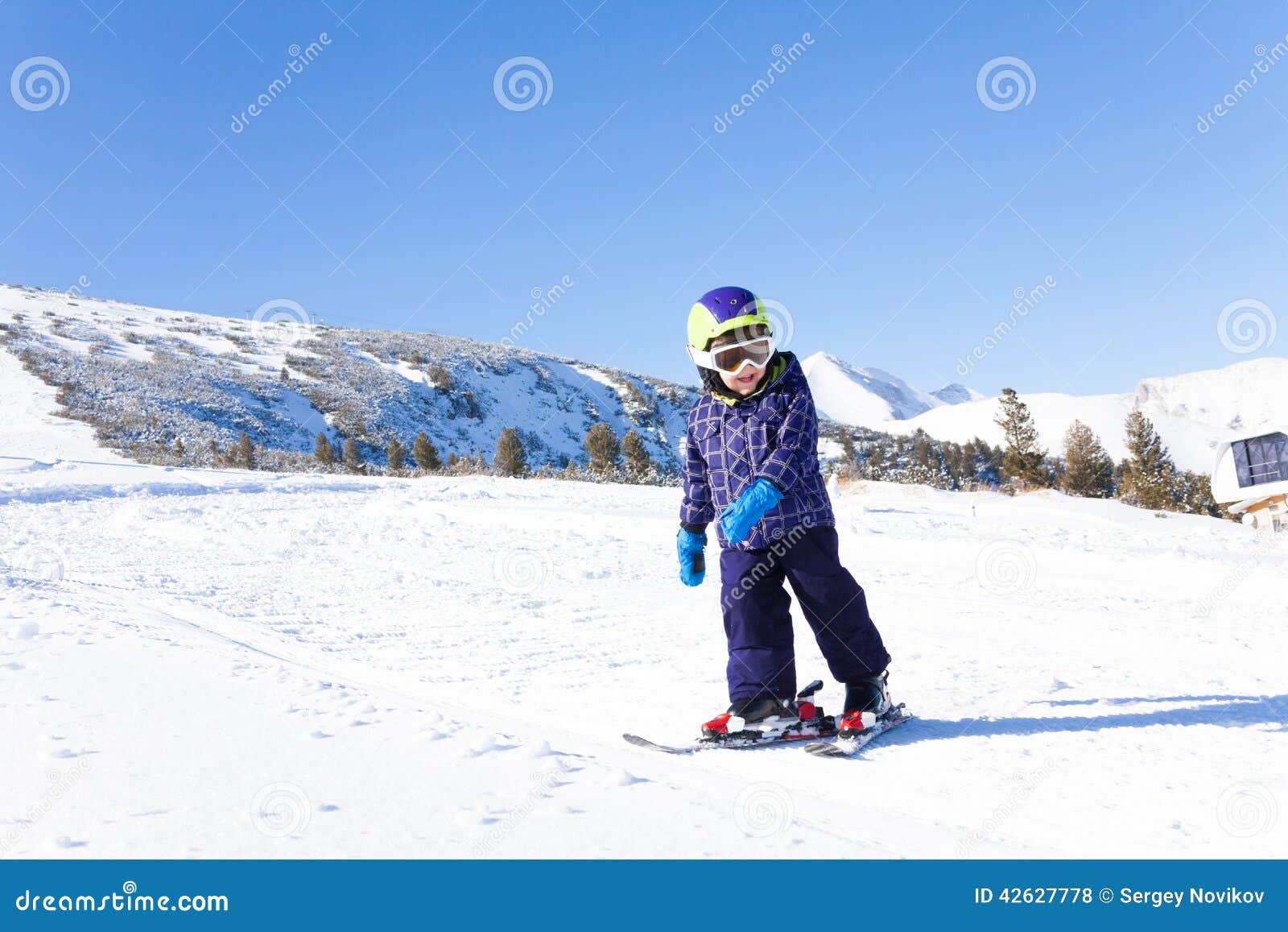 Kid in Ski Mask Skiing on Snow Downhill Stock Photo Image of excited