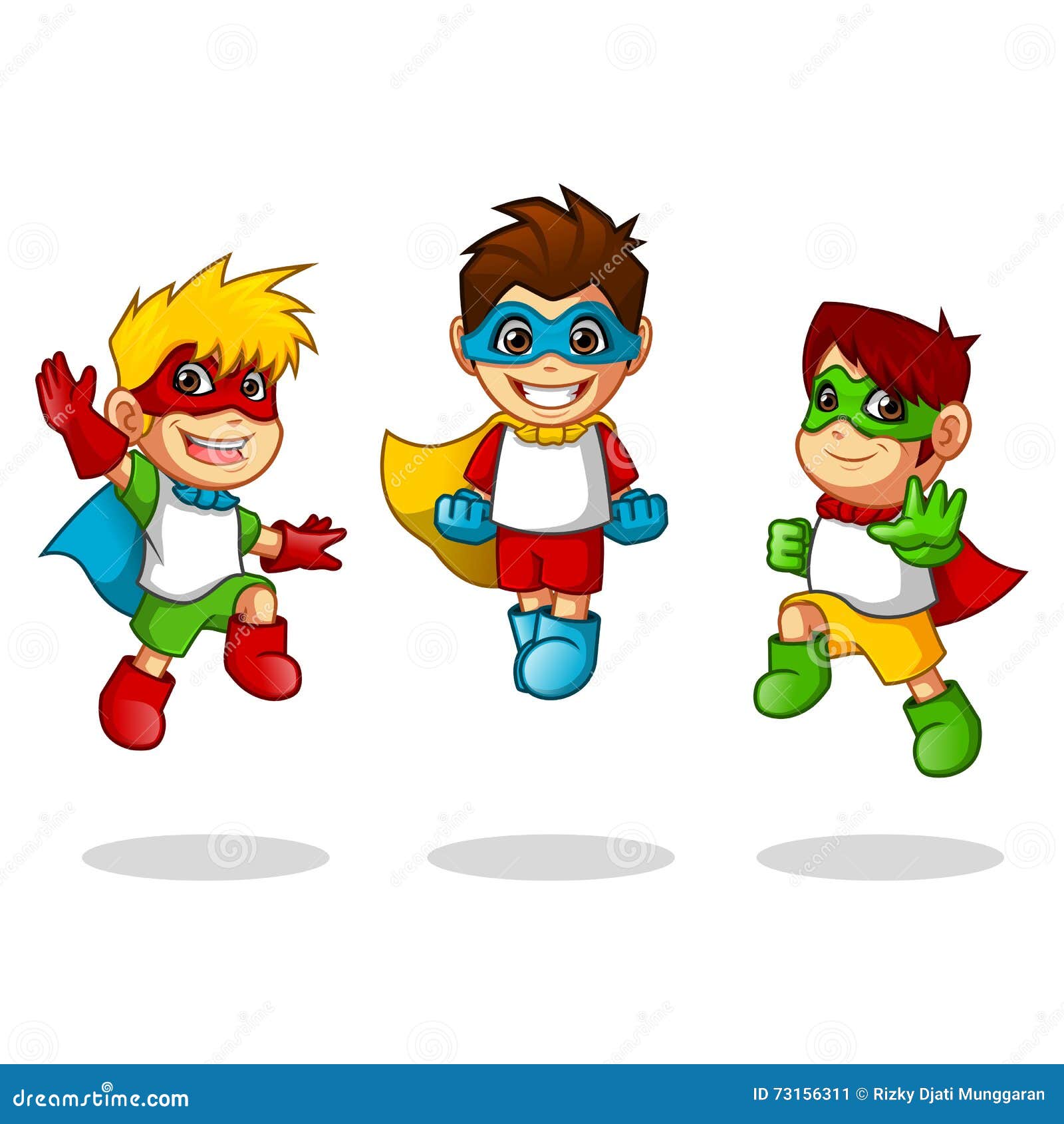 kid super heroes with jumping flying pose cartoon character