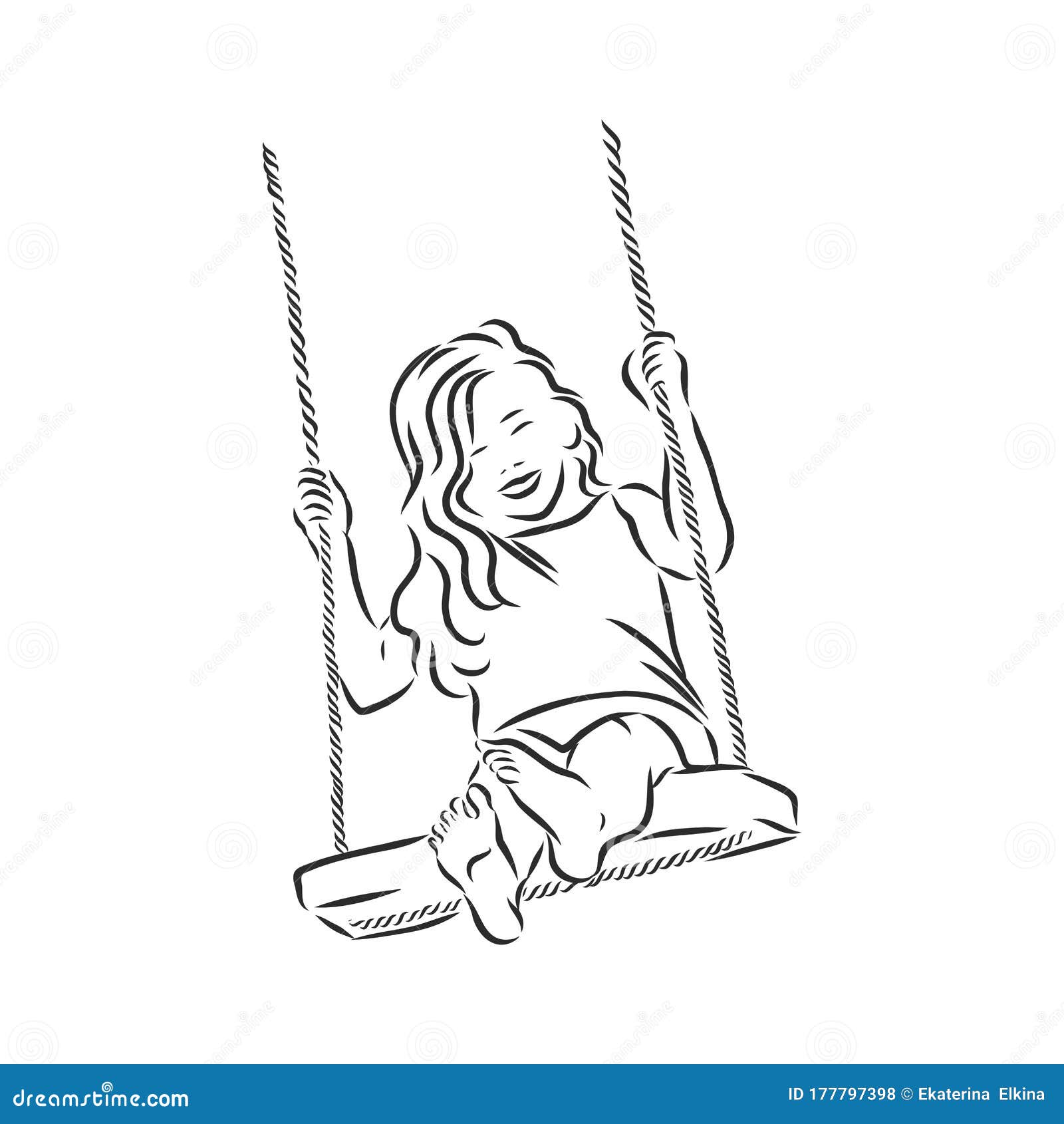 Continuous Line Drawing Girl Swinging on Swing Vector Illustration  People in the Park Sketch Stock Vector  Illustration of lifestyle cute  113643666