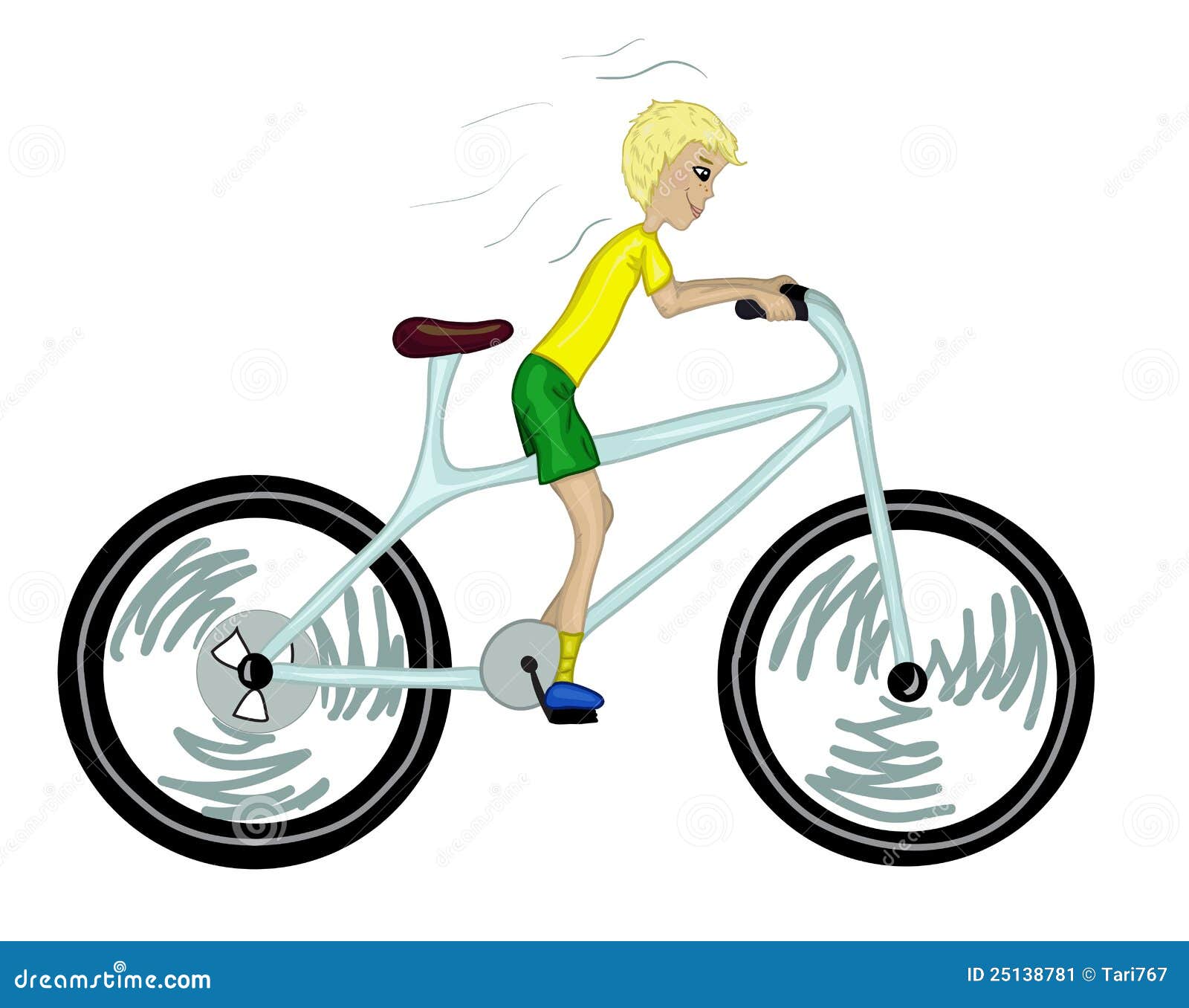 Kid with too big bicycle. stock vector. Illustration of recreation
