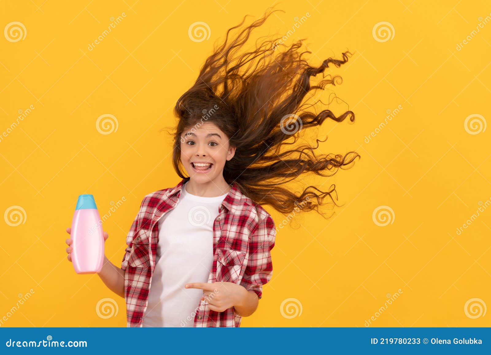 Kid Use Shower Gel. Happy Teen Girl with Shampoo Bottle. Shampooing Hair in  Salon Stock Image - Image of salon, tween: 219780233