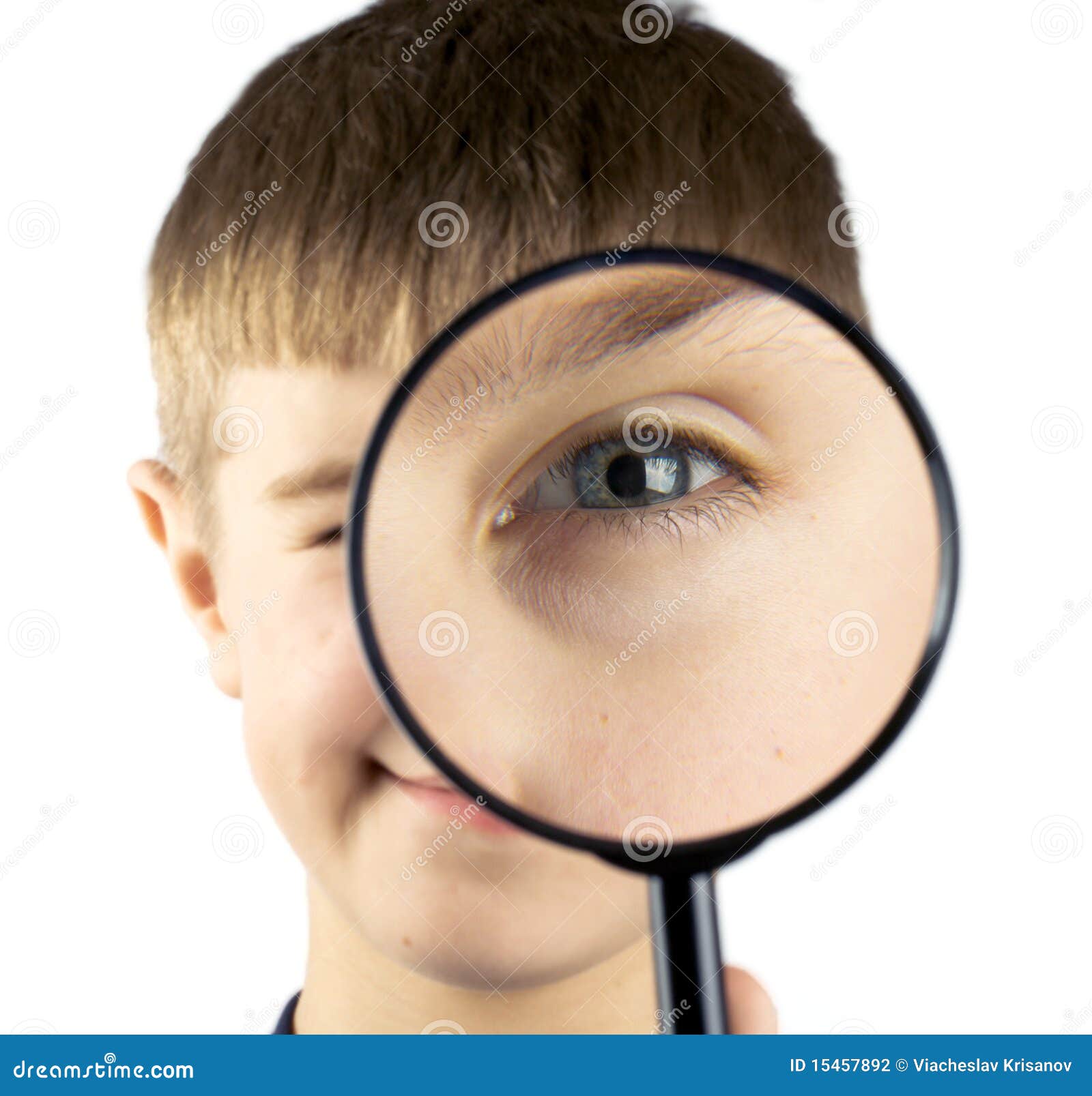 Kid using magnifying glass stock photo. Image of equipment 15457892