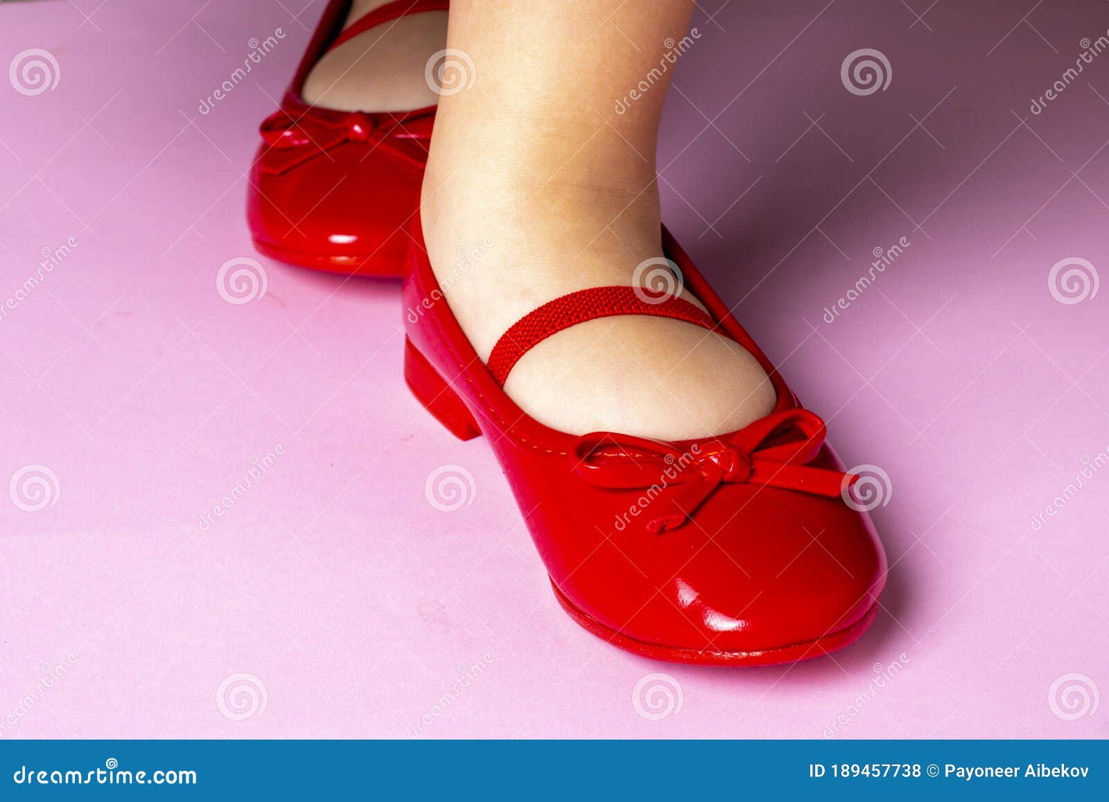 Kid Girl in Red Shoes, Fashion Style. Horizontal Stock Photo - Image of ...
