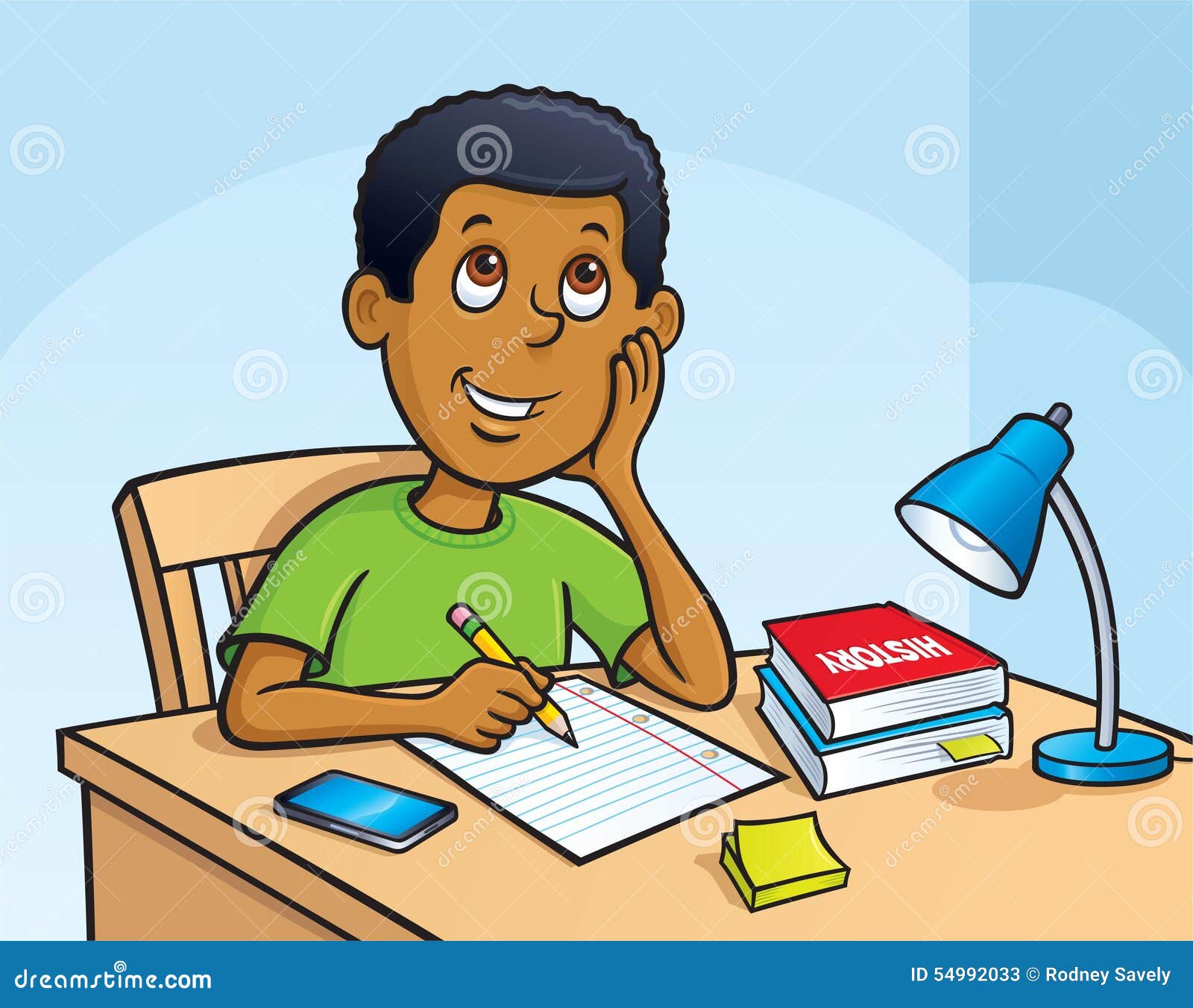 Kid Working On A Homework Assignment Stock Illustration Illustration Of Phone Lamp