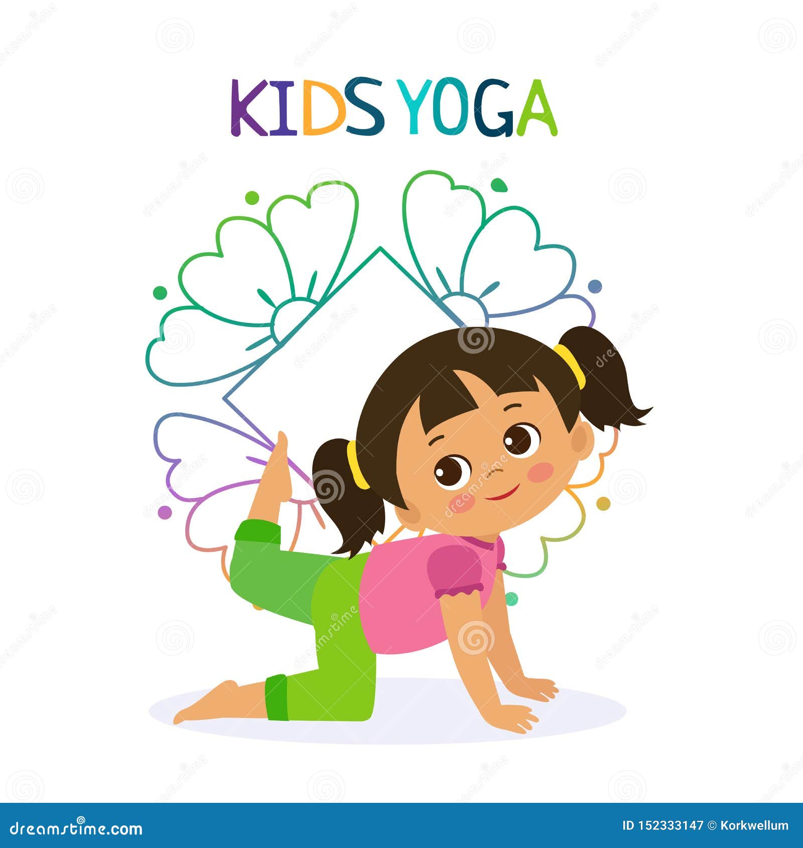 Kids Yoga Set with Cute Cartoon Girl Stock Vector - Illustration