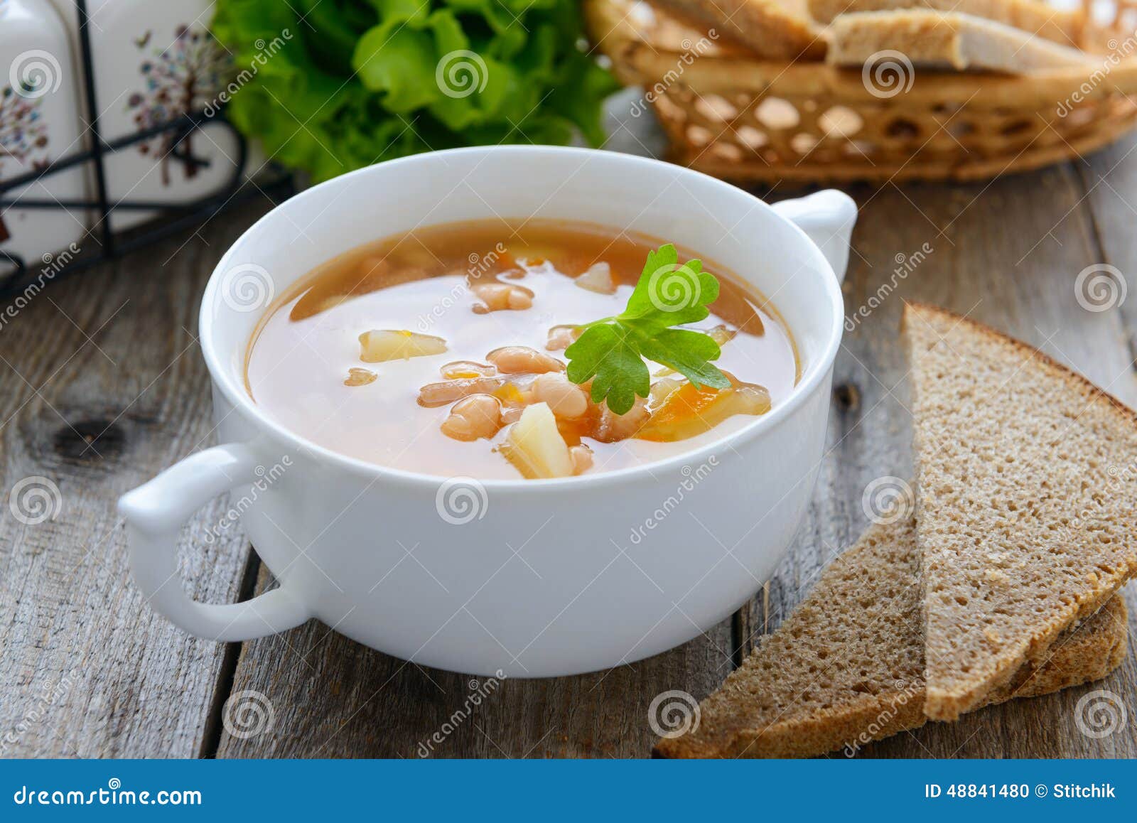 Kidney Bean Soup in White Bowl and Rye Bread Stock Photo Image of