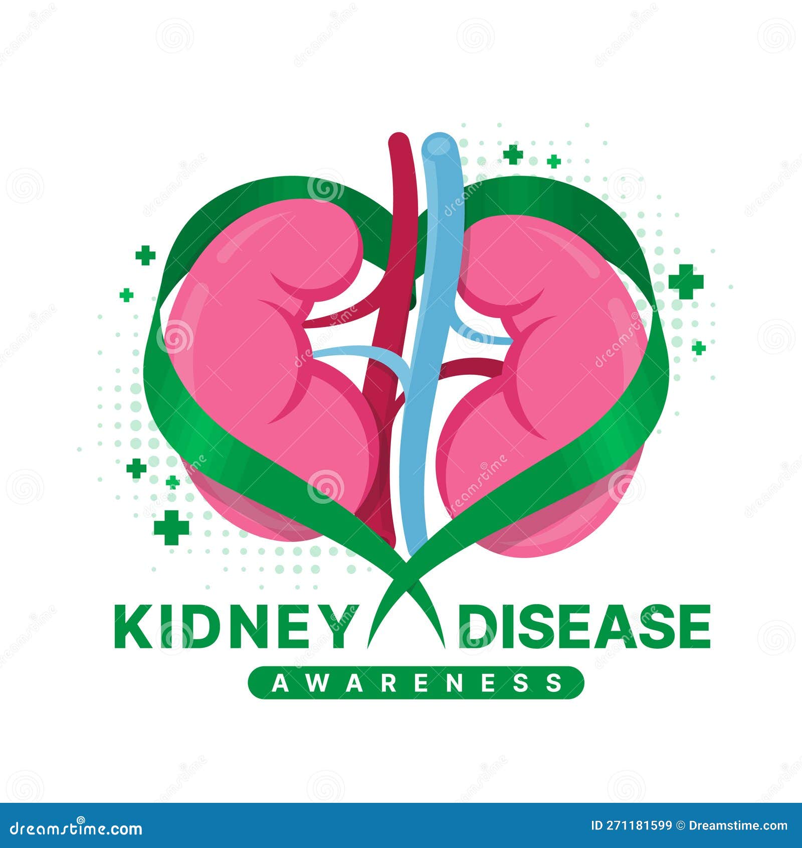 Kidney Disease Awareness Kidney with Green Ribbon Roll Heart Shape