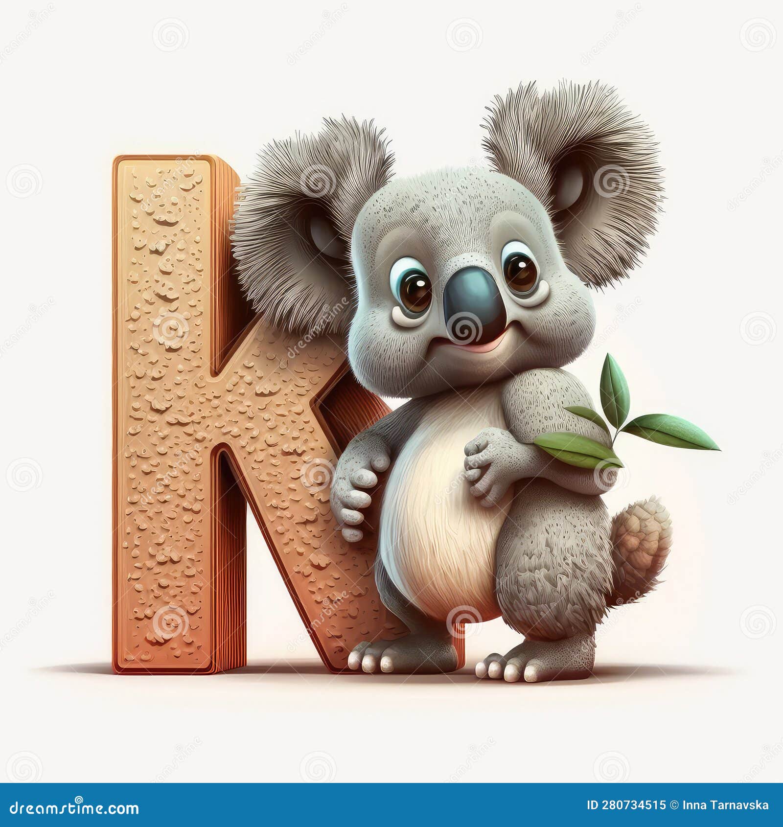 Kids Alphabet. Cute Grey Cartoon Koala, Standing Near Orange Letter K ...