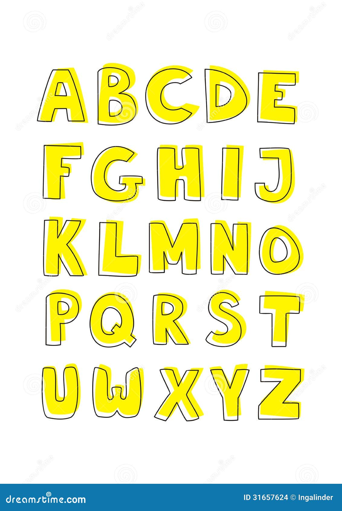 kids alphabet hand drawn yellow vector sign set is stock