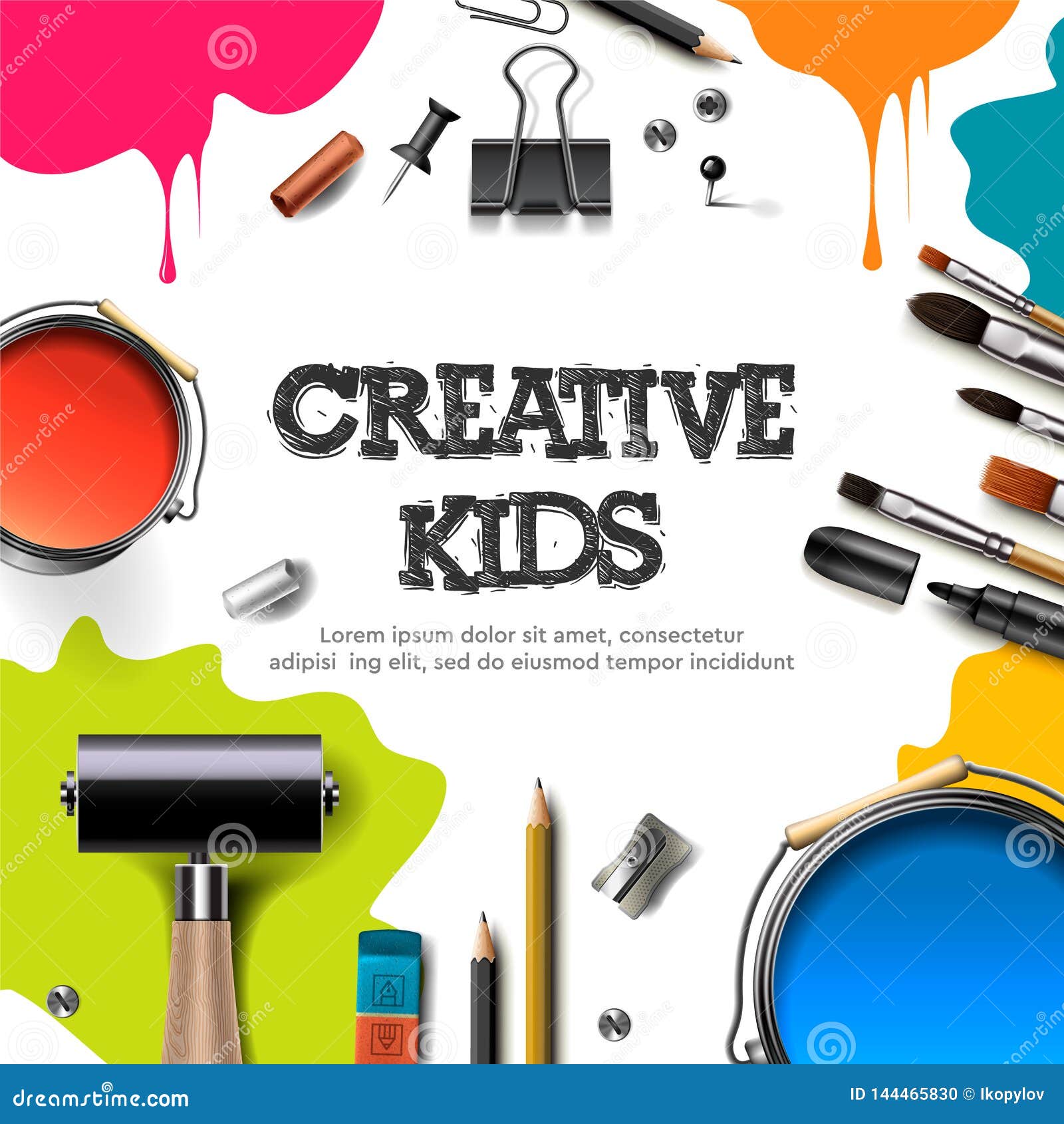 Kids Art Craft, Education, Creativity Class Concept. Banner or Poster with  White Square Paper Background, Hand Drawn Stock Vector - Illustration of  drawing, circle: 144465830