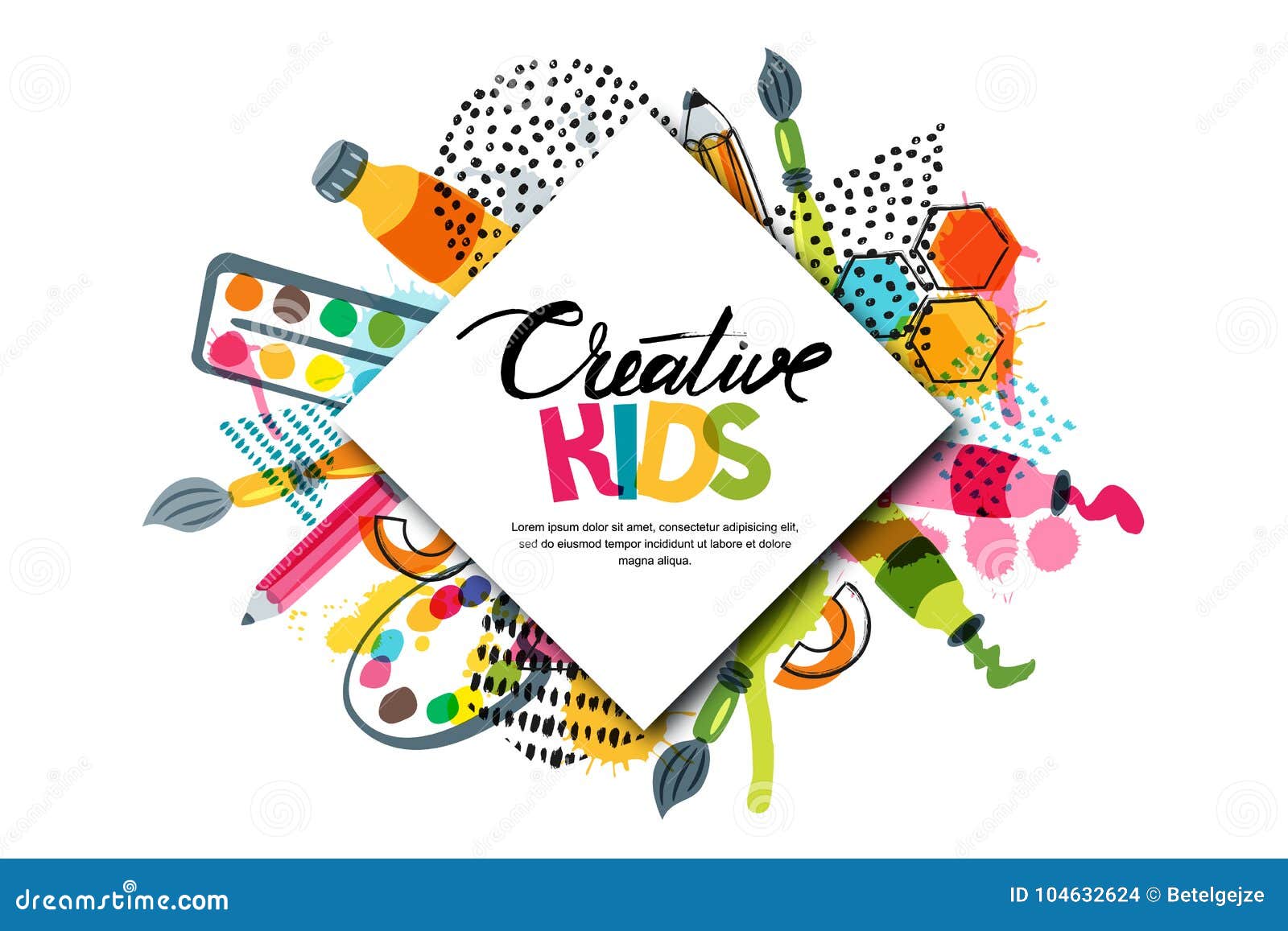 Kids Art Craft, Education, Creativity Class. Vector Banner, Poster with  White Square Paper Background and Lettering Stock Vector - Illustration of  overlapping, brush: 104632624