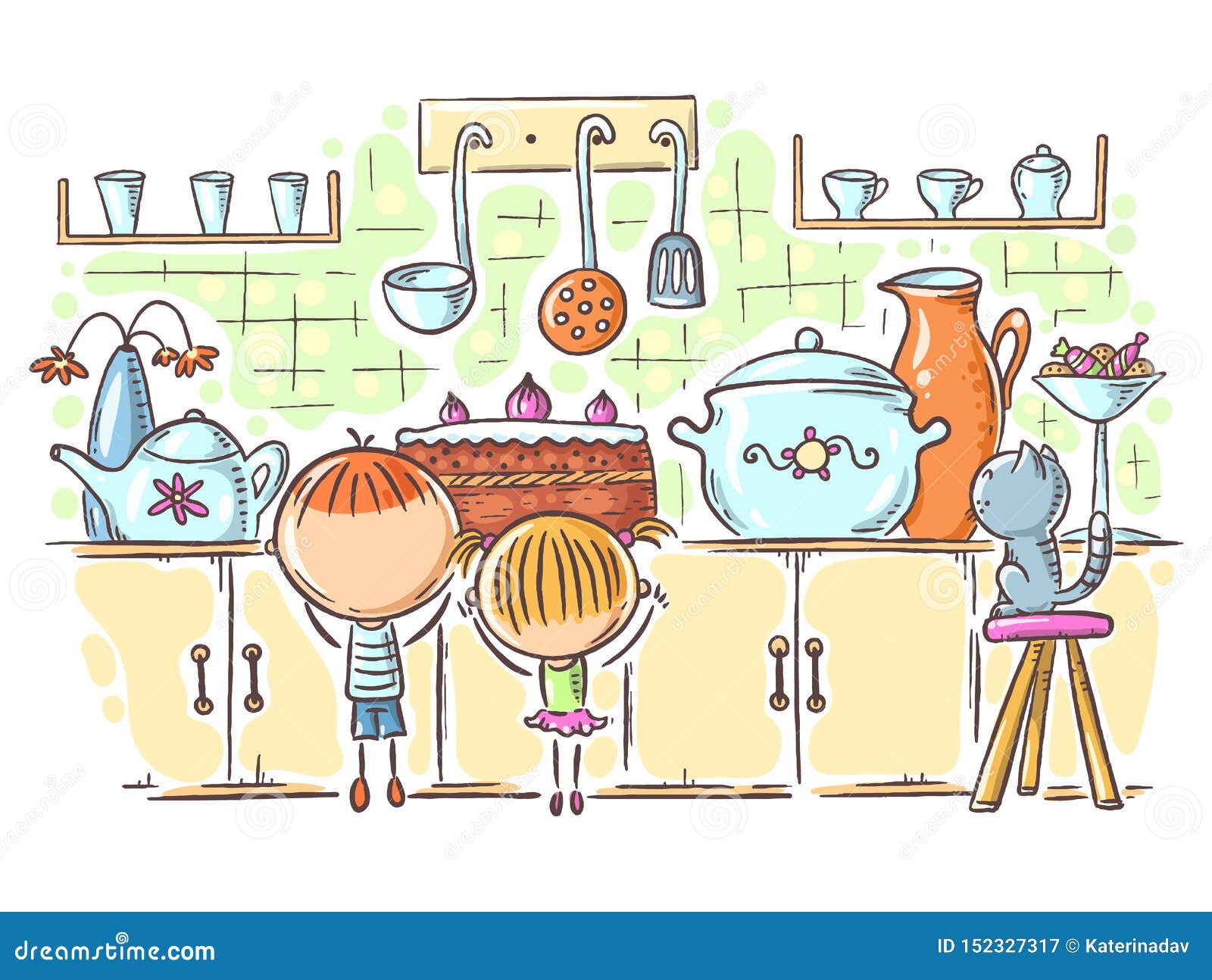 Set children kitchen and cooking drawings Vector Image
