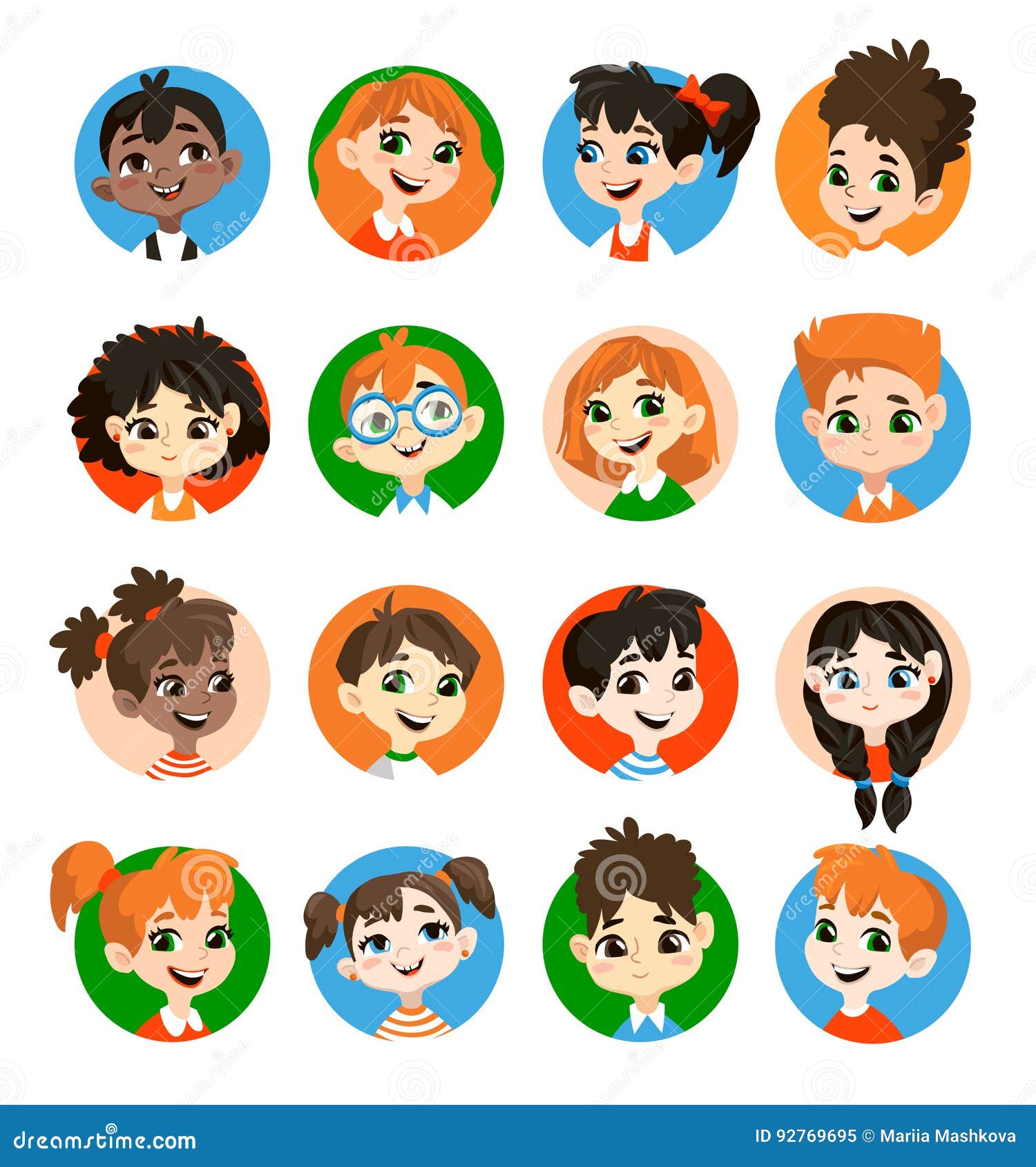 Set of kids face avatar blue yellow Royalty Free Vector