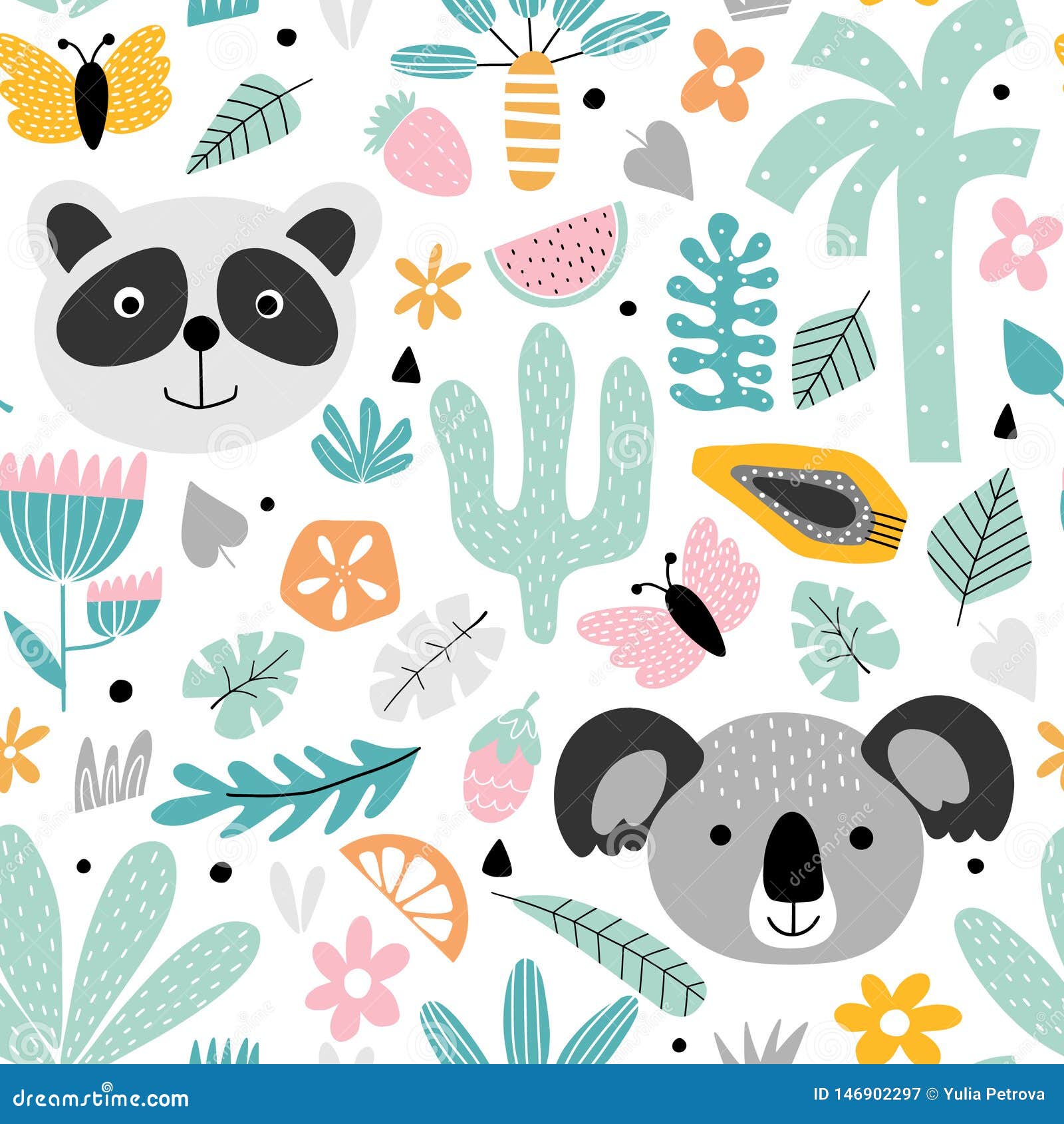 Kids Background with Panda and Koala Stock Vector - Illustration of hand,  nursery: 146902297