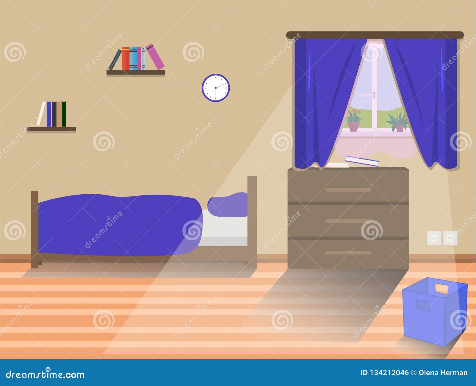 Kids Bedroom Interior with Bed Stock Illustration - Illustration of