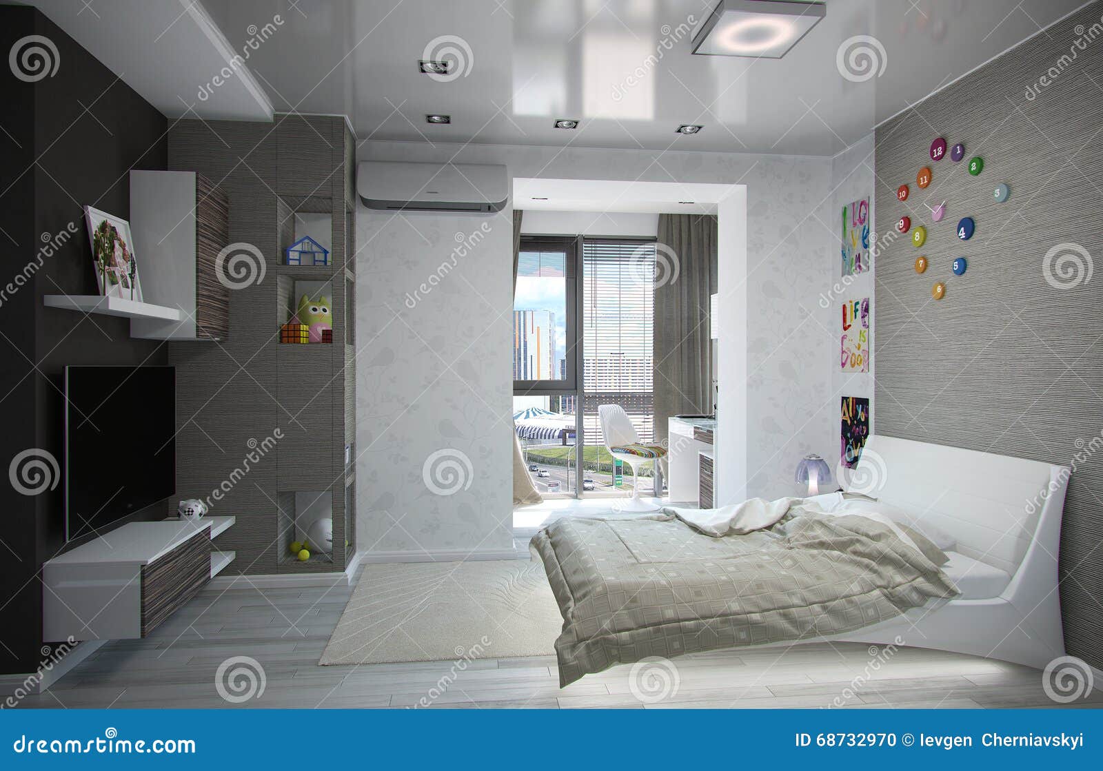 Kids bedroom interior design, 3D render. Modern interior design ideas. 3d visualization of children room interior design.