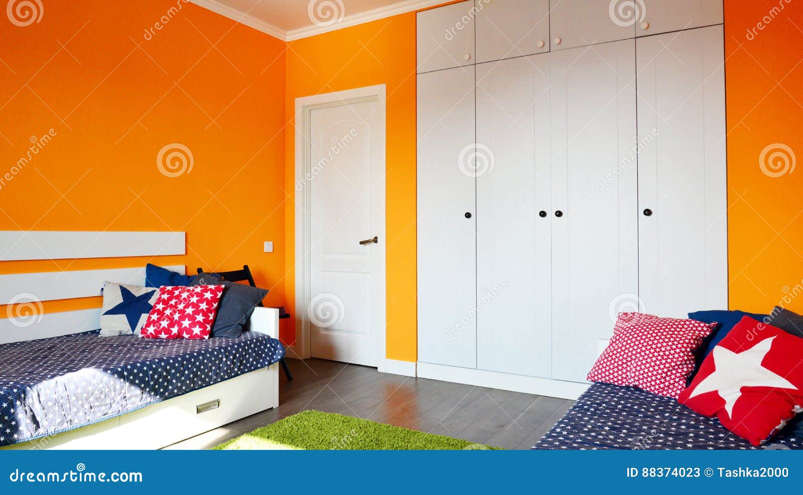 Kids Bedroom In Orange And Blue Colors Stock Image Image