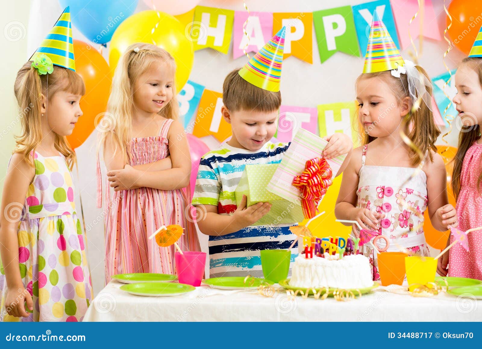 Kids on birthday holiday stock image. Image of candles - 34488717