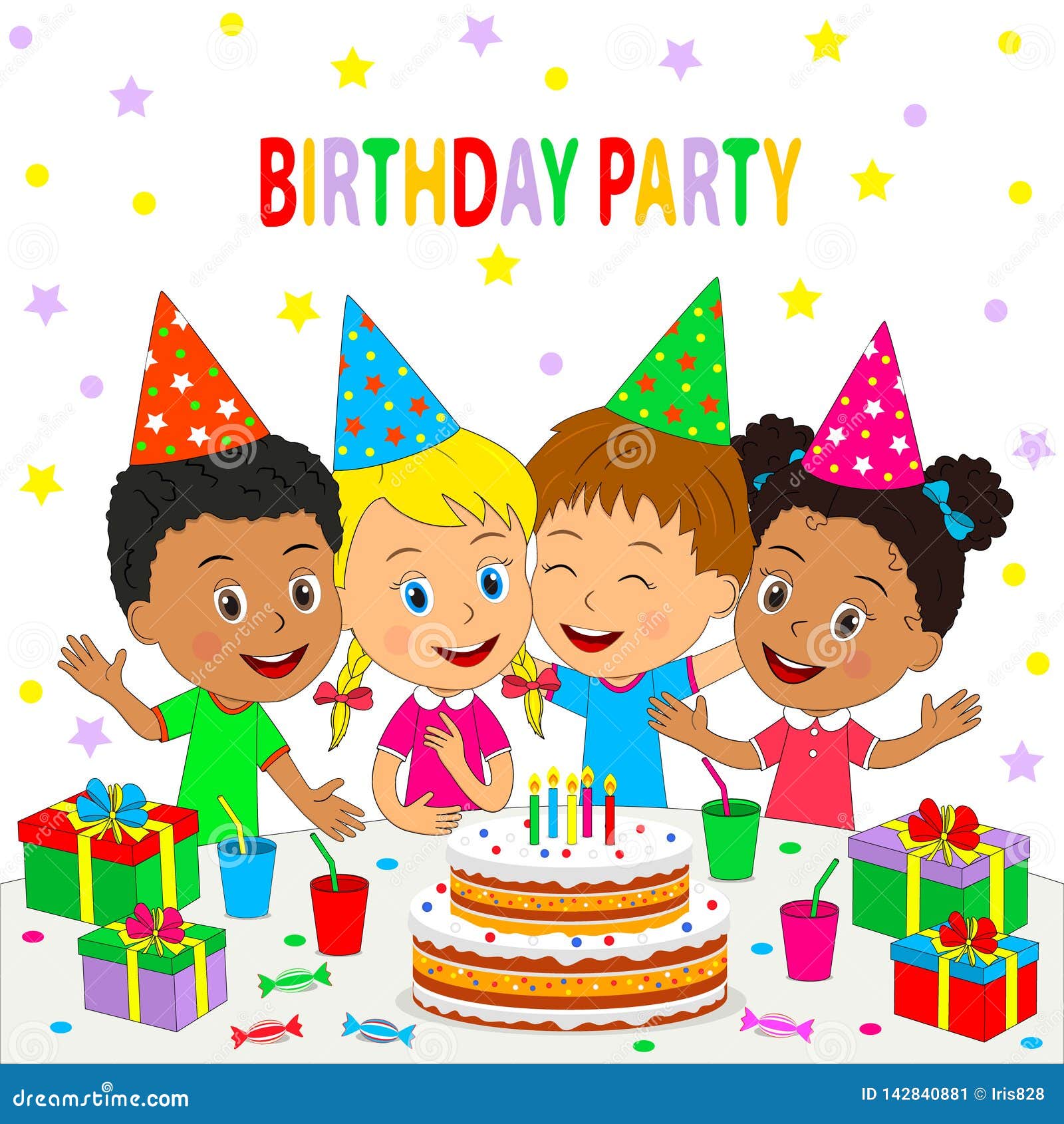 Kids birthday party stock vector. Illustration of hand - 142840881