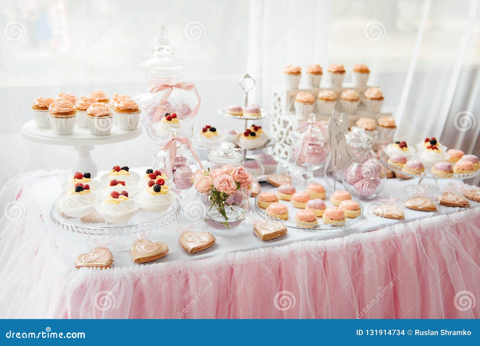 Kids Birthday Party Decoration And Cake Decorated Table Stock Photo Image Of Cupcake