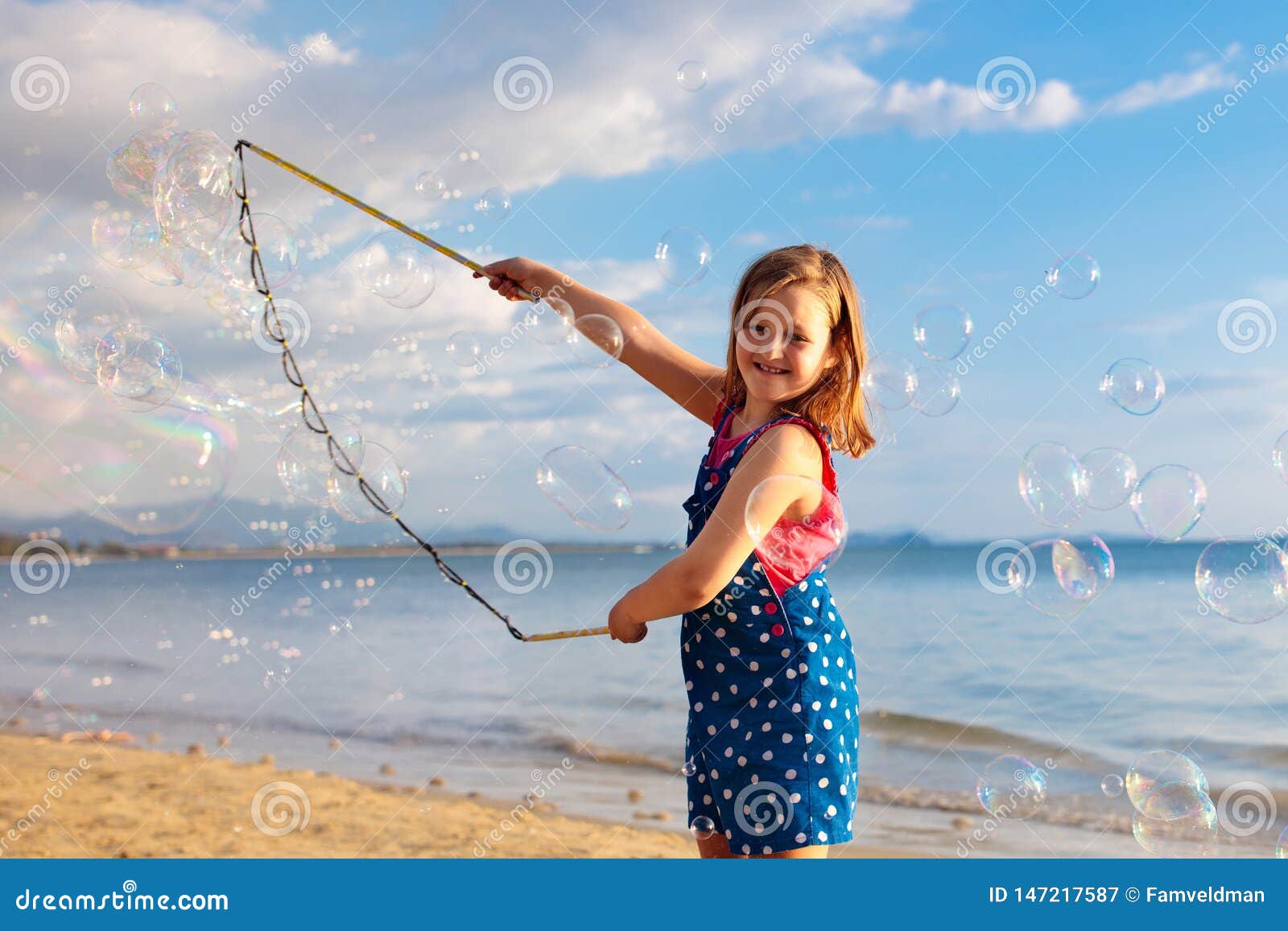 Kids Blow Bubble At Beach Child With Bubbles Stock Image Image