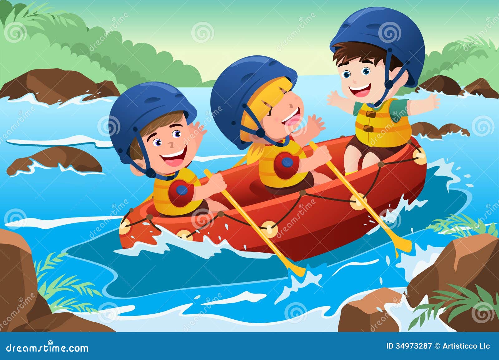 Kids on boat stock vector. Illustration of friends, jacket - 34973287