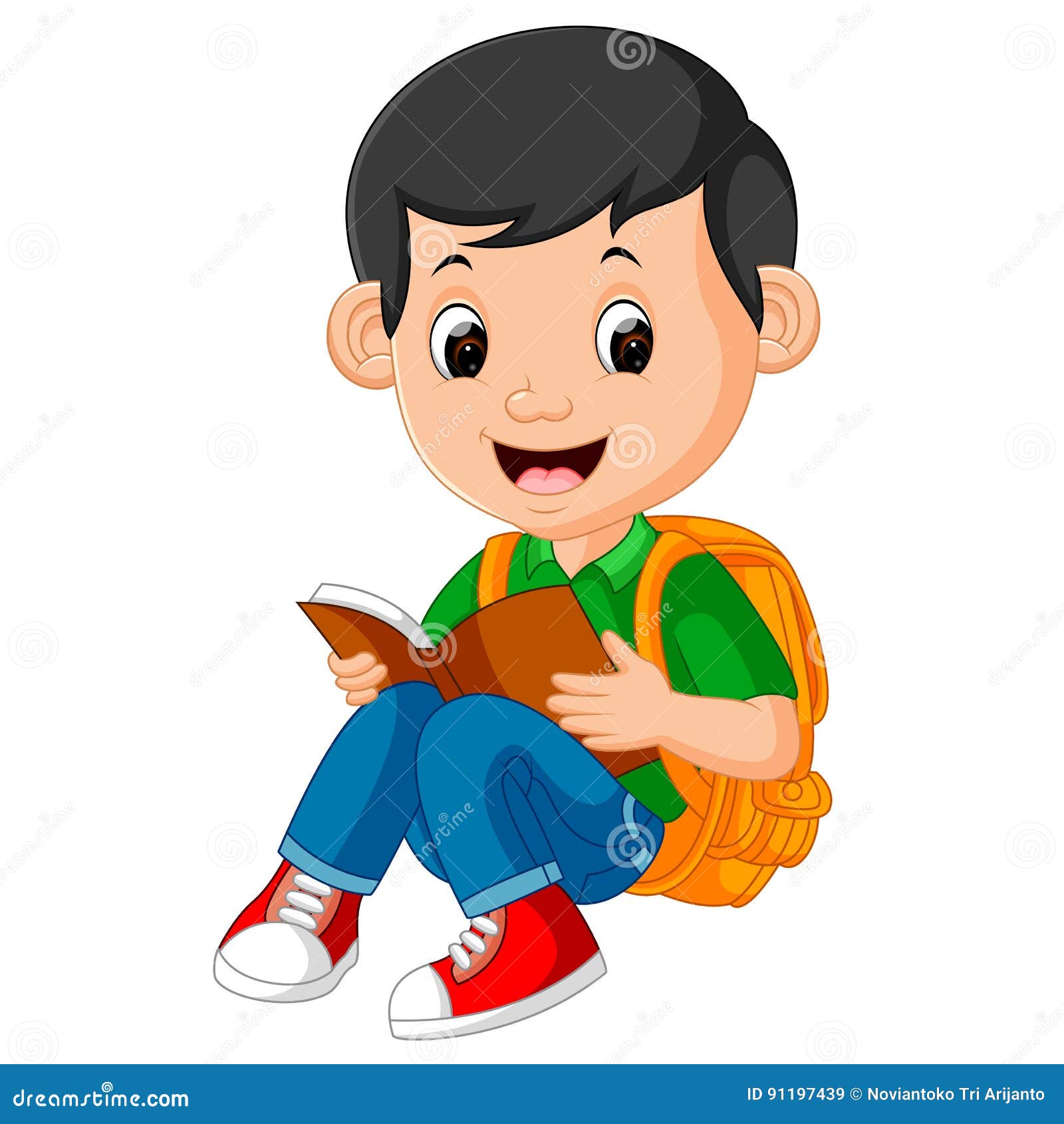 Kids boy reading book stock vector. Illustration of student - 91197439