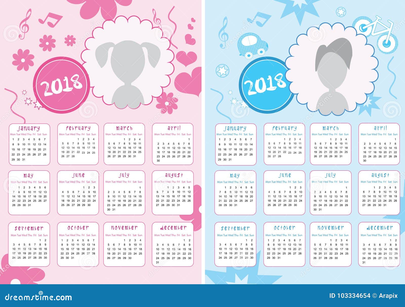kids calendar of new year 2018 stock vector illustration of design kids calendar template