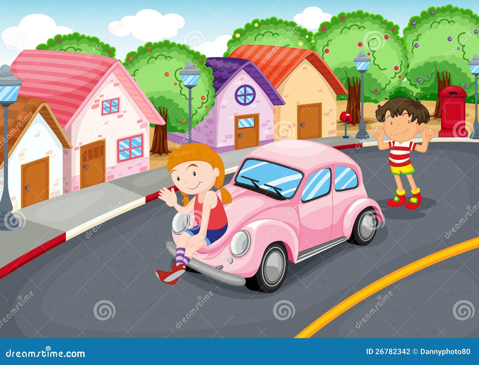 Kids and car stock vector. Illustration of little, landscape 26782342
