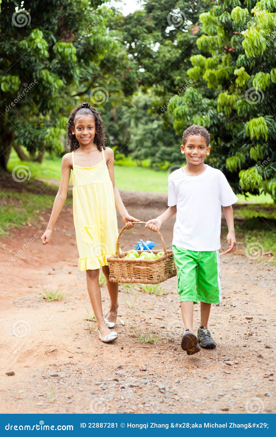 Kids Carrying Basket Of Apples Stock Image Image 22887281