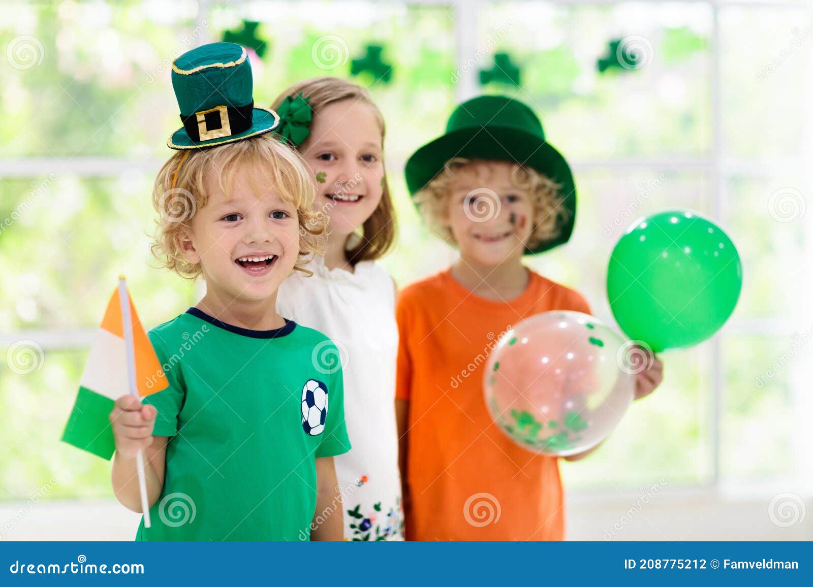 kids celebrate st patrick day. irish holiday