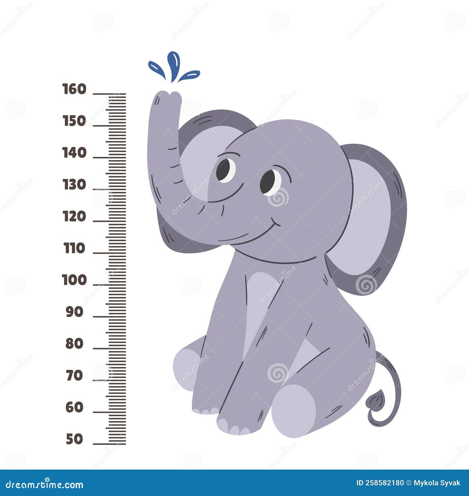 Kids Height Chart With Cute Animals. Children Growth Meter, Wall Sticker  For Children Height Measurement Scales Stock Vector